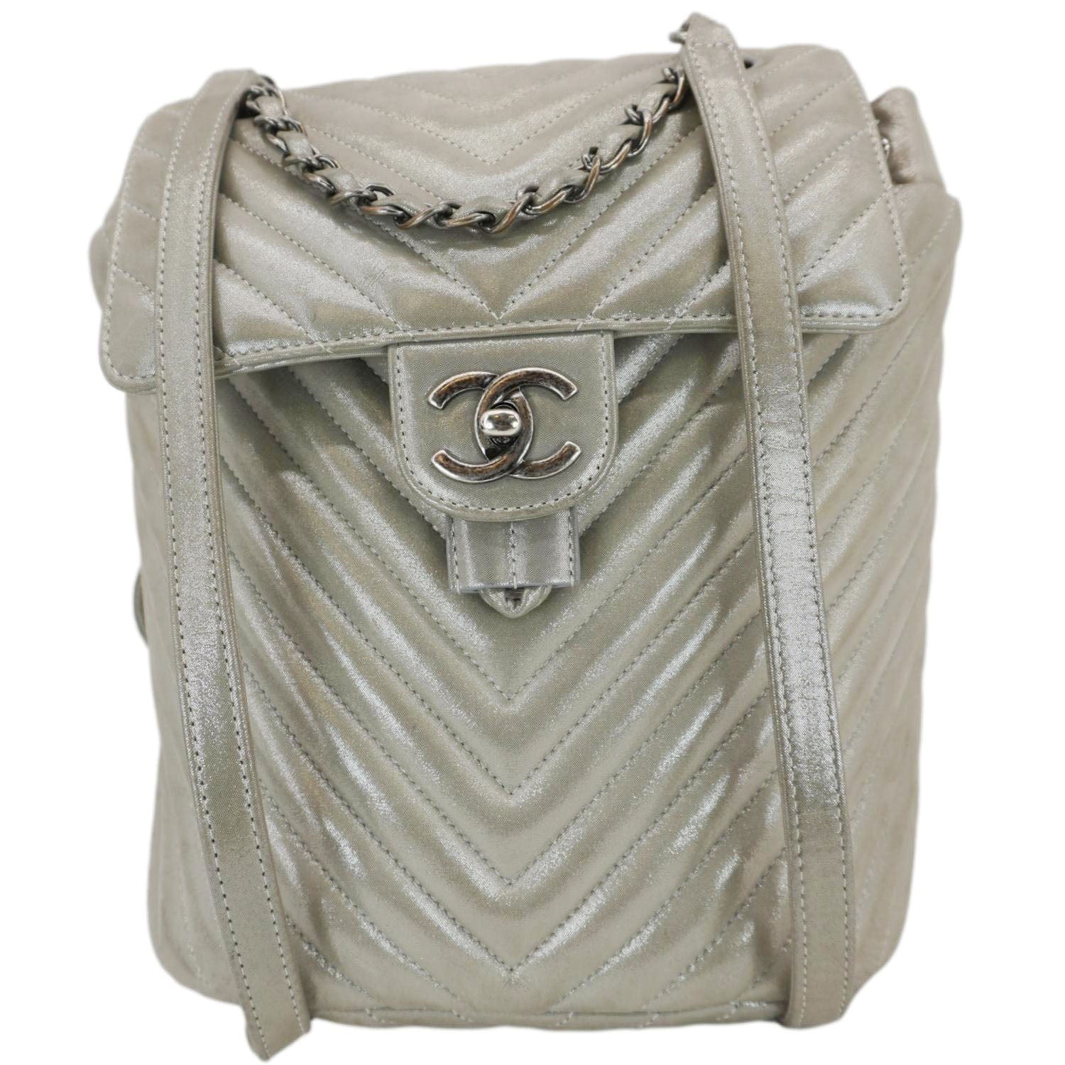 Louis Vuitton Chanel Urban Spirit Small Chevron Calfskin Leather Backpack Silver
