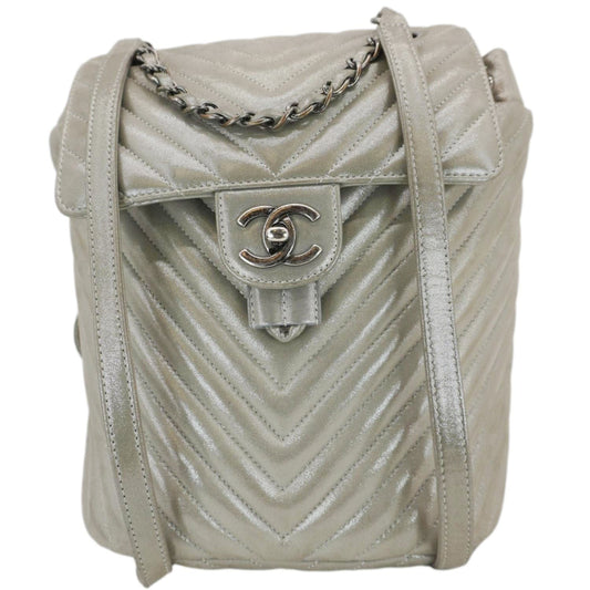 Louis Vuitton Chanel Urban Spirit Small Chevron Calfskin Leather Backpack Silver