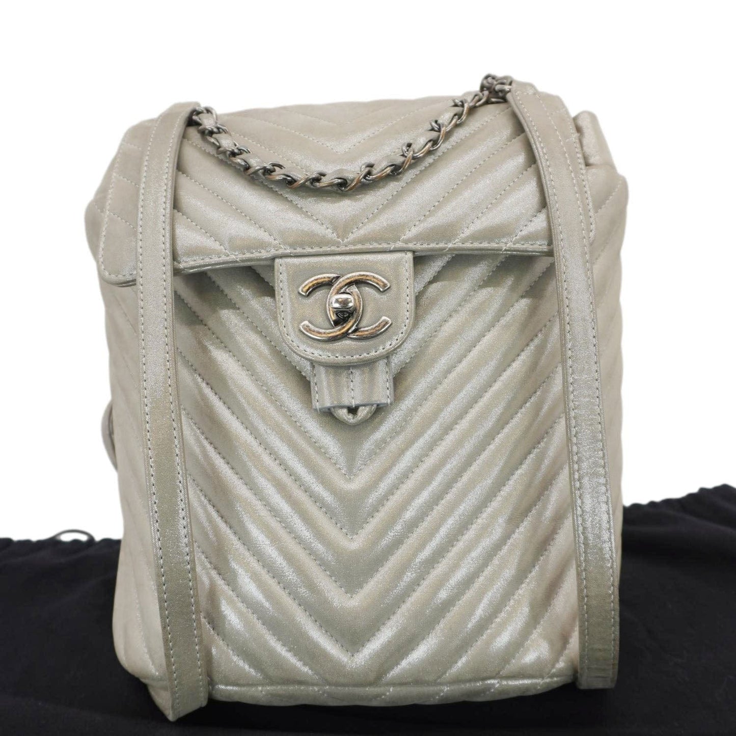 Chanel Urban Spirit Small Chevron Calfskin Leather Backpack Silver