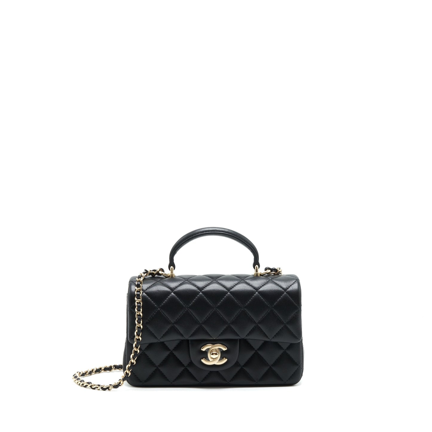 Chanel 22P Top Handle Rectangular Flap Lambskin Black Shoulder Bag