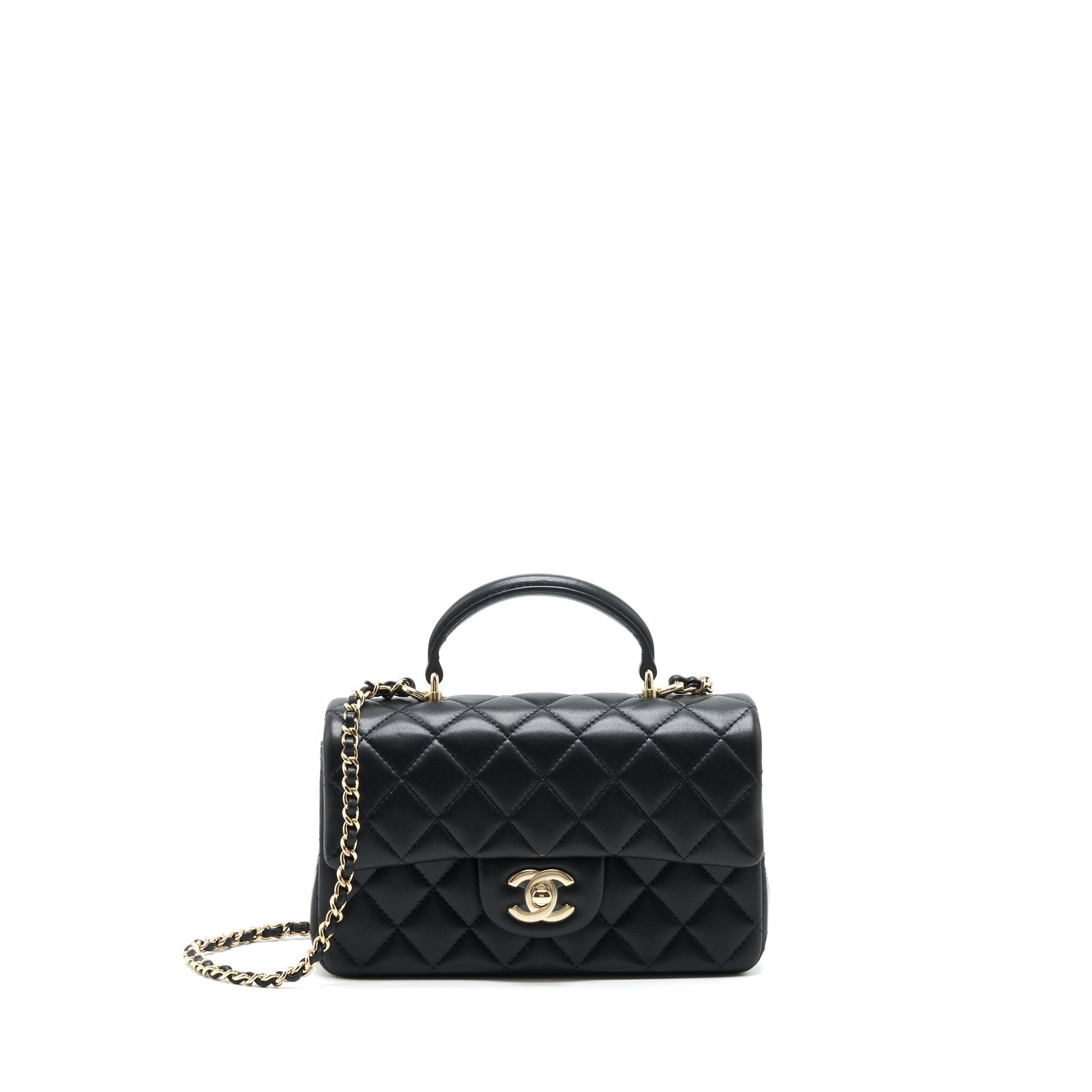 Chanel 22P Top Handle Rectangular Flap Lambskin Black Shoulder Bag