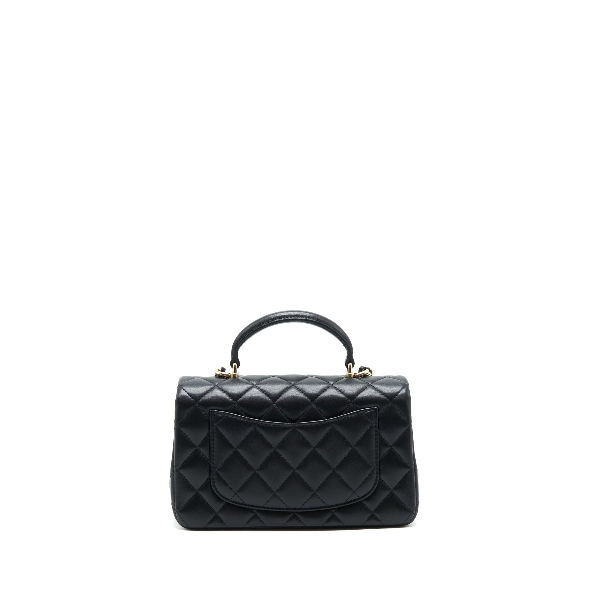 Chanel 22P Top Handle Rectangular Flap Lambskin Black Shoulder Bag