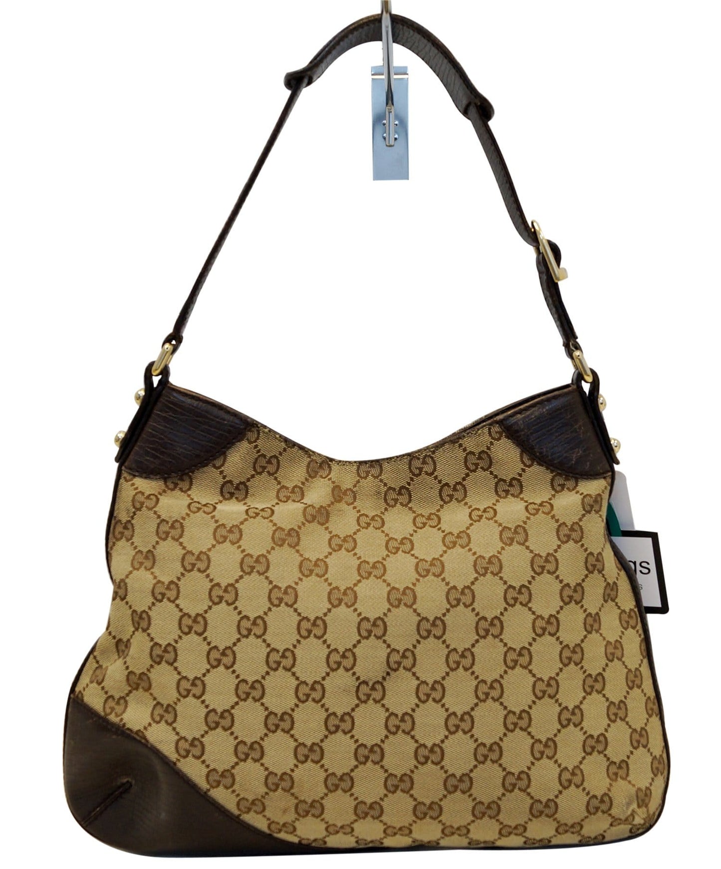 Gucci Ebony Signature Hasler Horsebit Shoulder Bag Canvas Beige