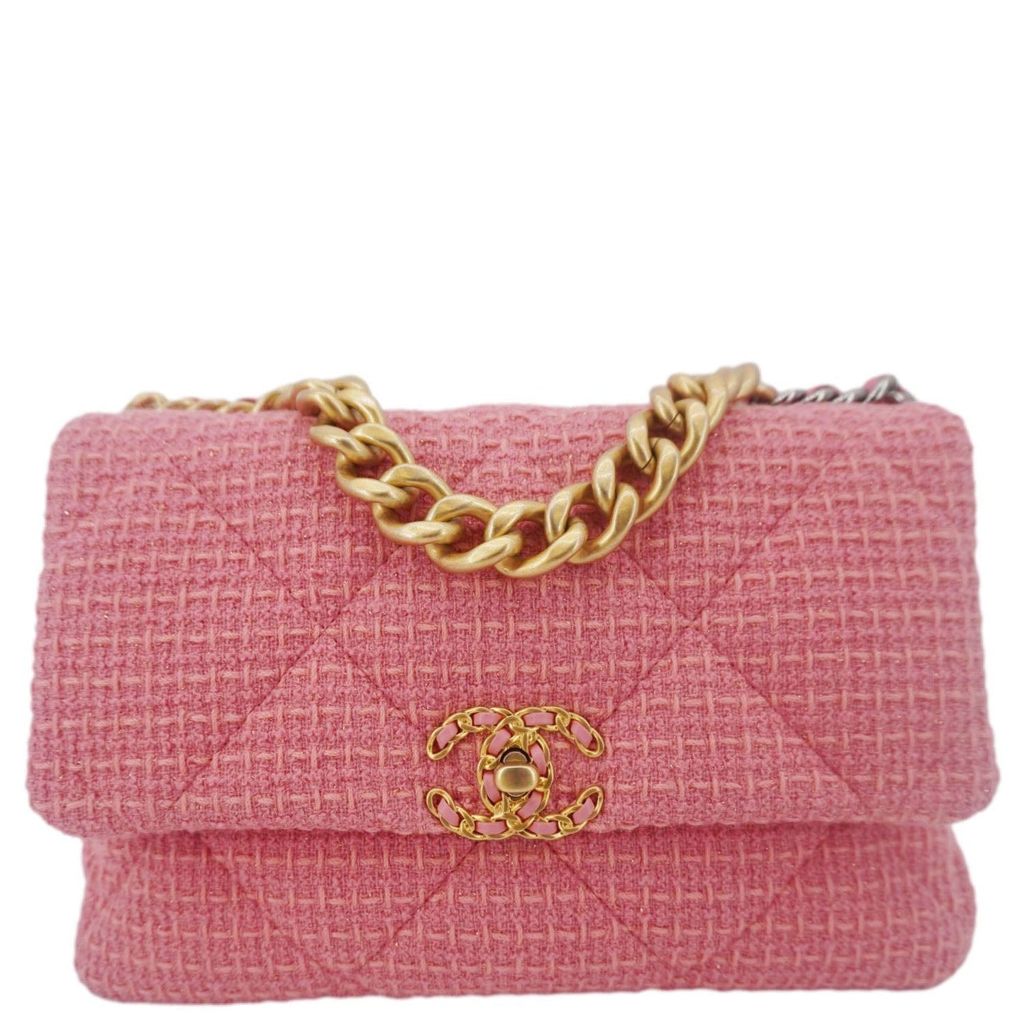 Chanel 19 Flap Quilted Tweed Rose Pink Travel Bag