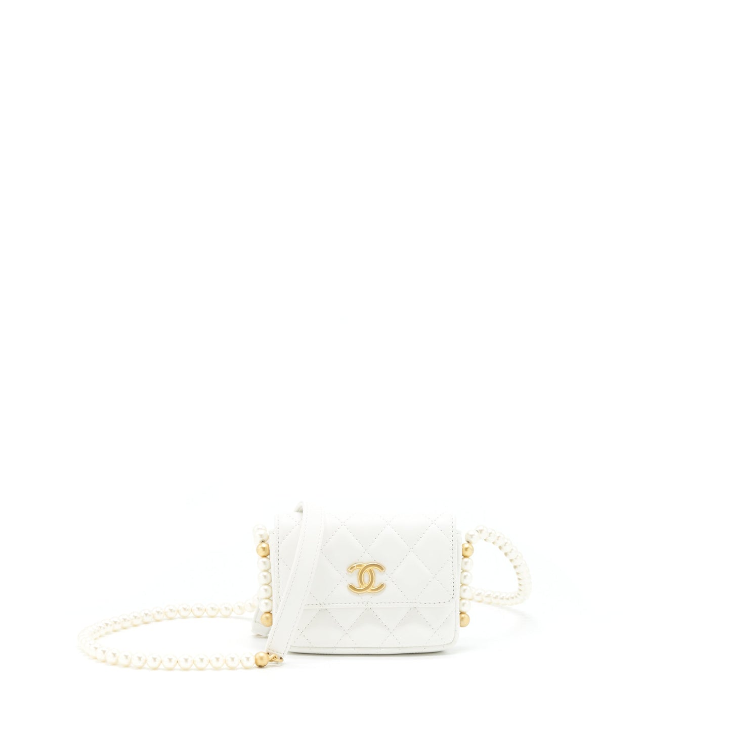 Chanel Pearl Crush Lambskin GHW White Crossbody Bag
