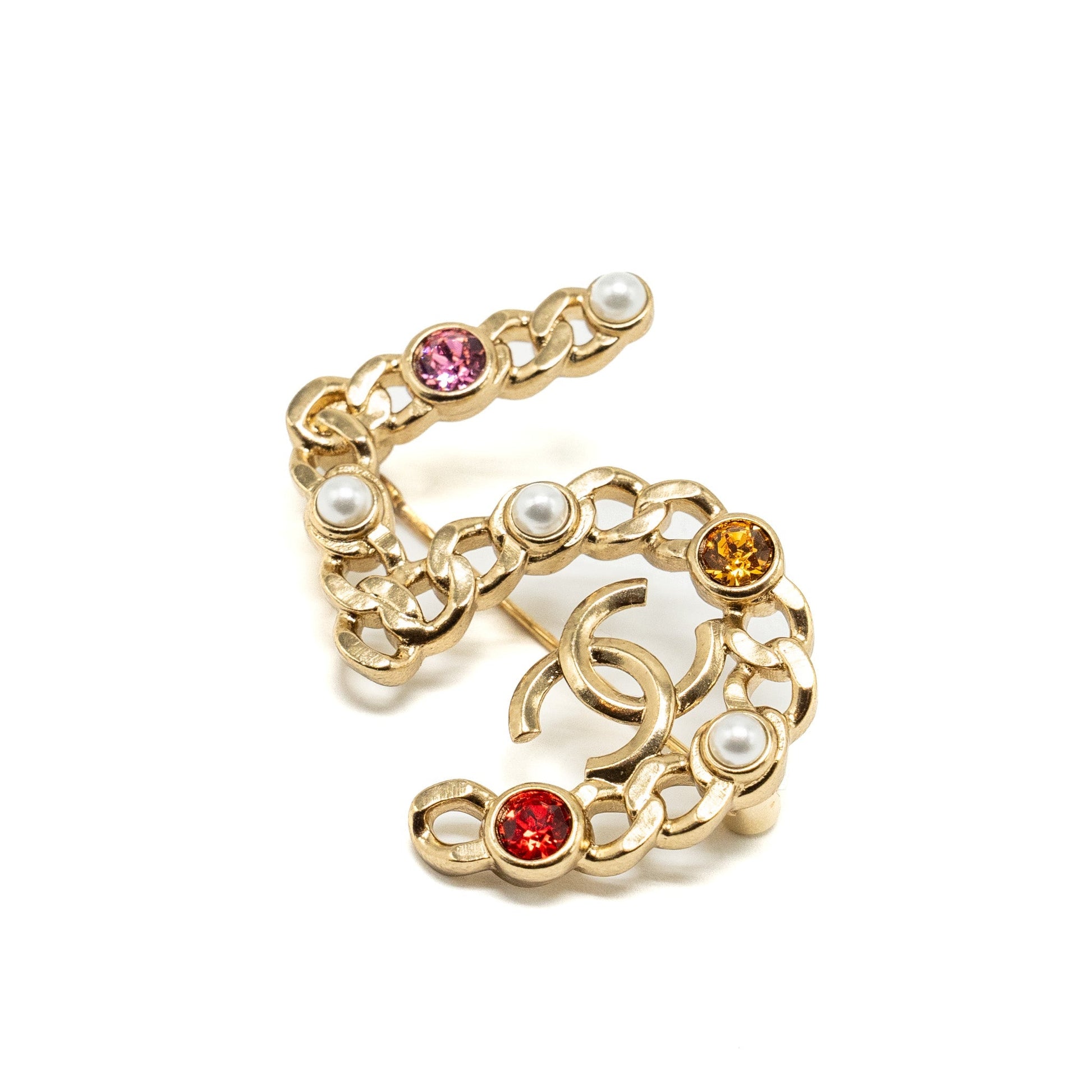 Chanel No 5 CC Logo Brooch Pearl Multicolour Gold Handbag