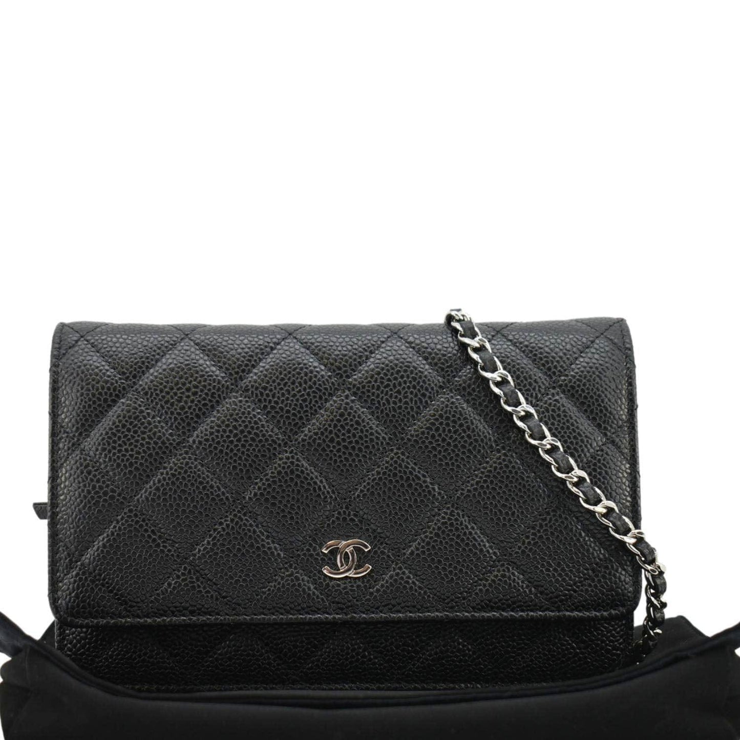 Chanel On Quilted Caviar Leather Black Wallet Case