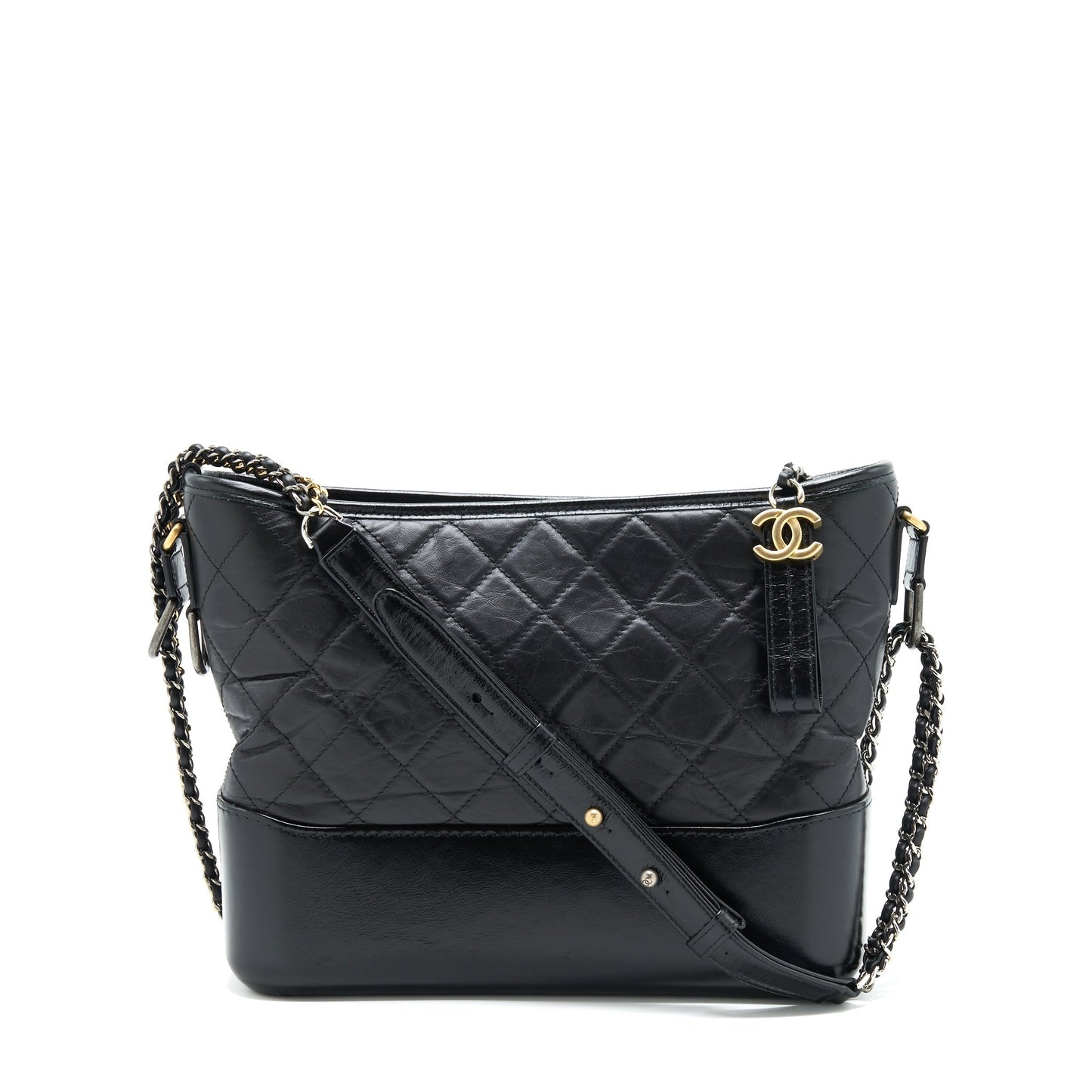 Chanel Hobo Gabrielle Sliver Hardware Black Gold Shoulder Bag
