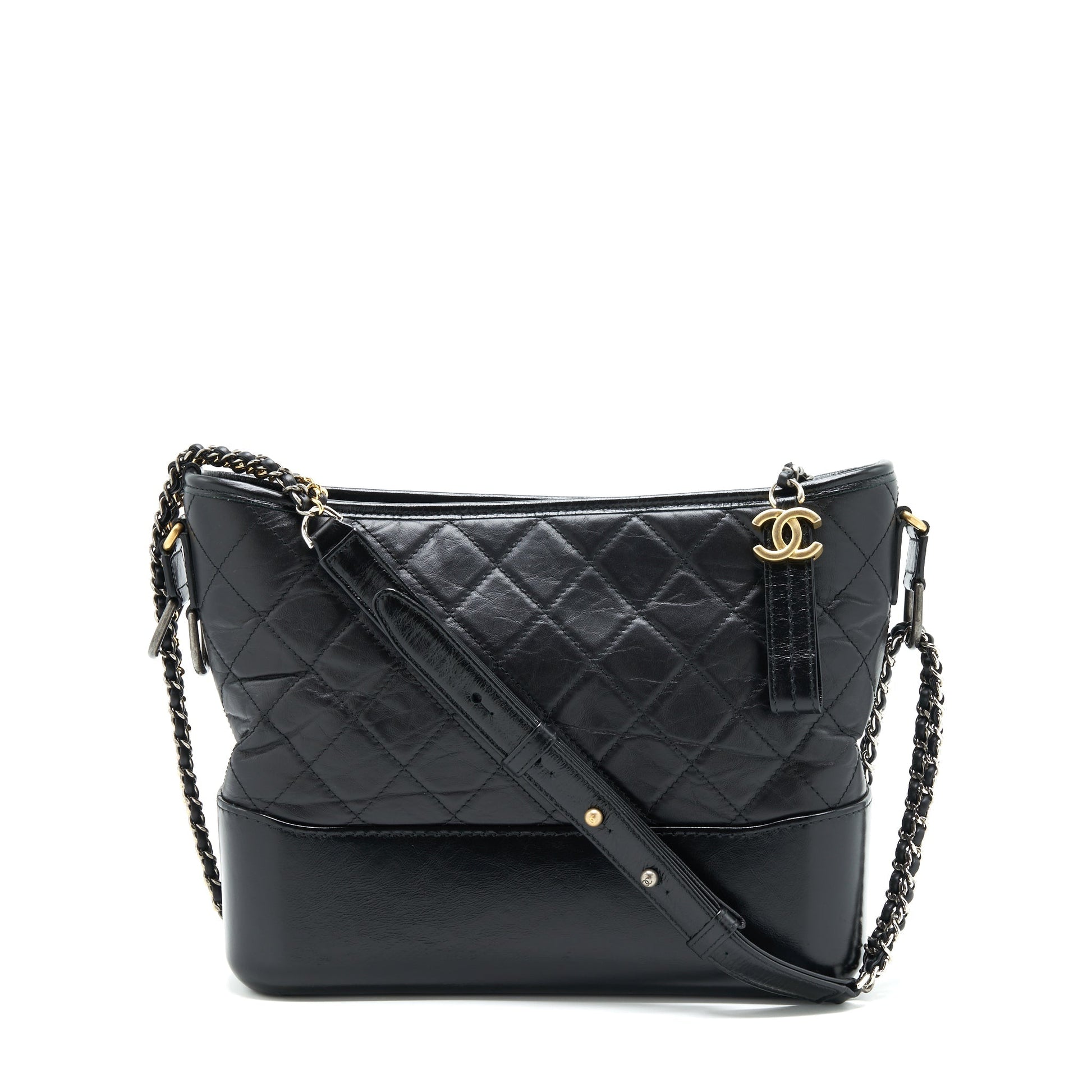 Chanel Hobo Gabrielle Sliver Hardware Black Gold Shoulder Bag