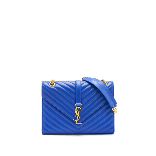 YSL Saint Laurent Chevron Purse Travel Bag Monogram Blue