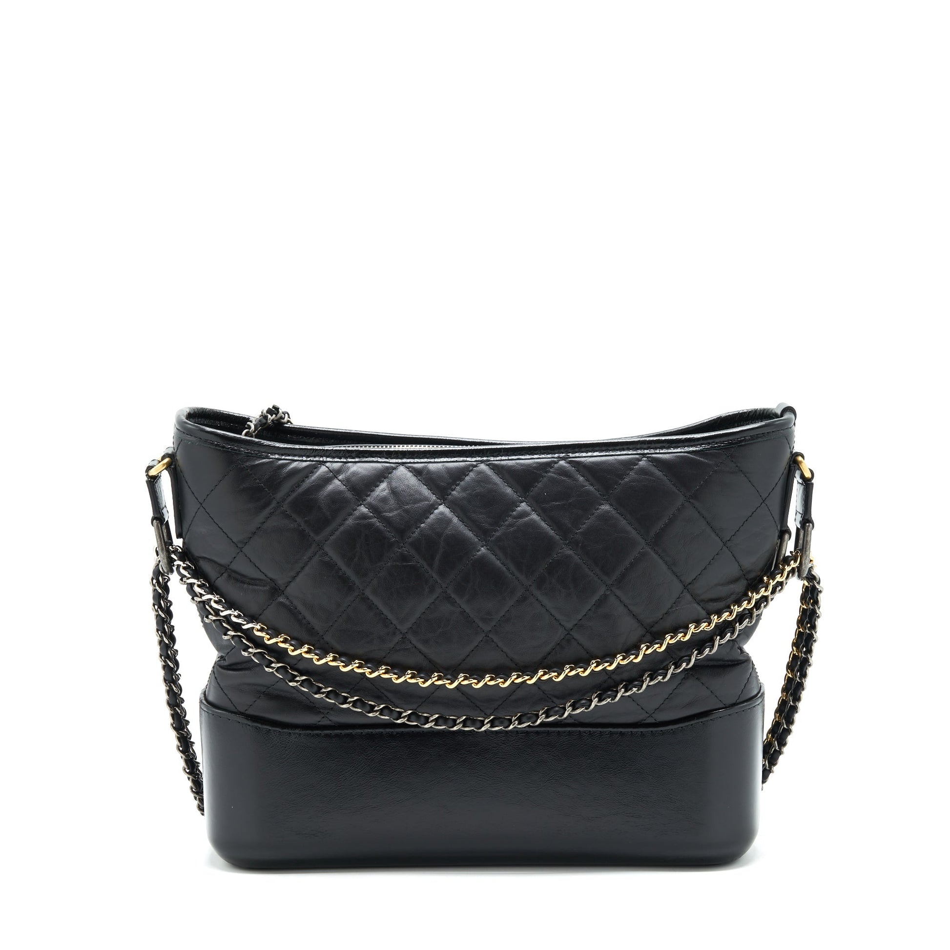 Chanel Hobo Gabrielle Sliver Hardware Black Gold Shoulder Bag