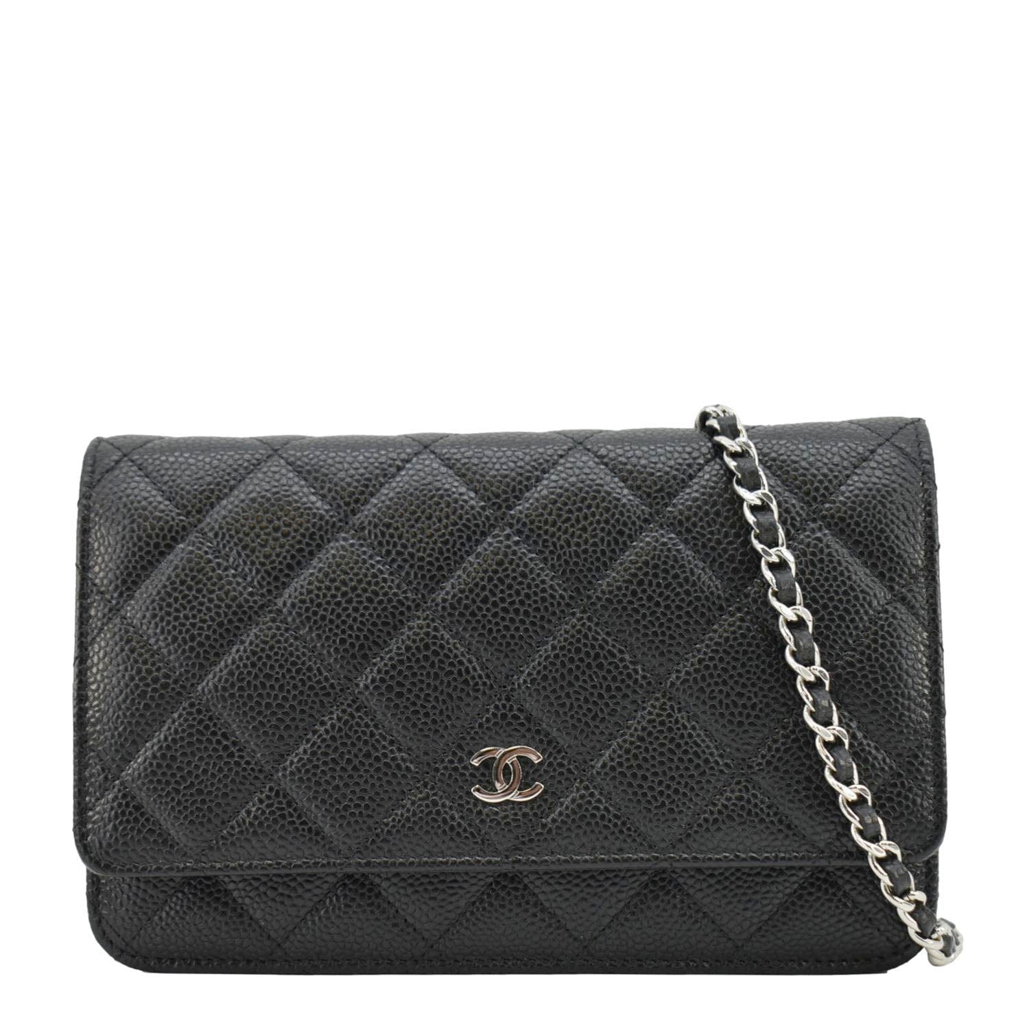 Chanel On Quilted Caviar Leather Black Wallet Case