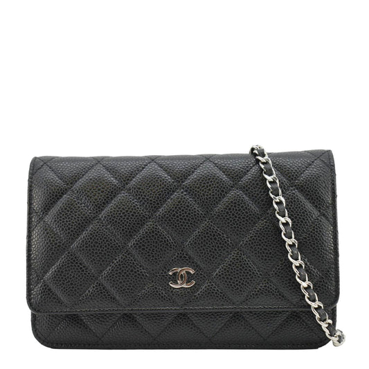 Chanel On Quilted Caviar Leather Black Wallet Case