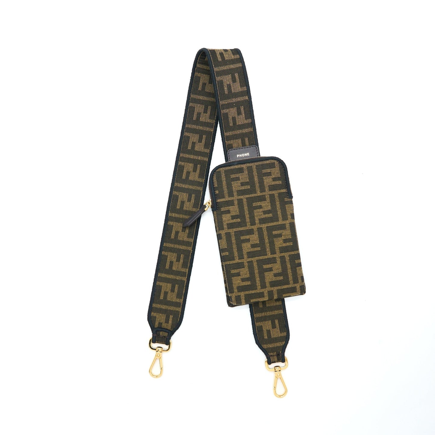 Fendi Purse Strap With Phone Pouch Jacquard Canvas Brown Travel Bag