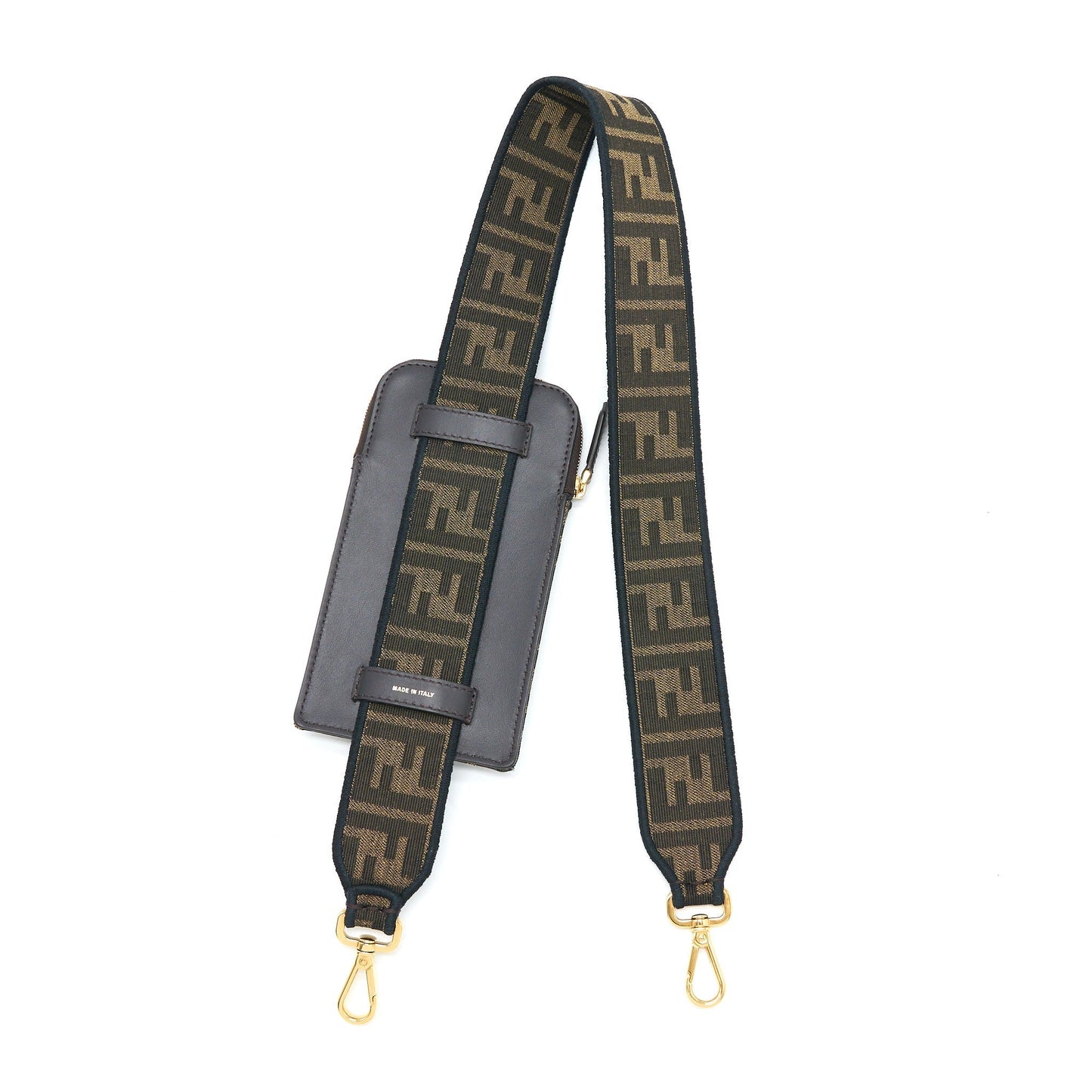 Fendi Purse Strap With Phone Pouch Jacquard Canvas Brown Travel Bag