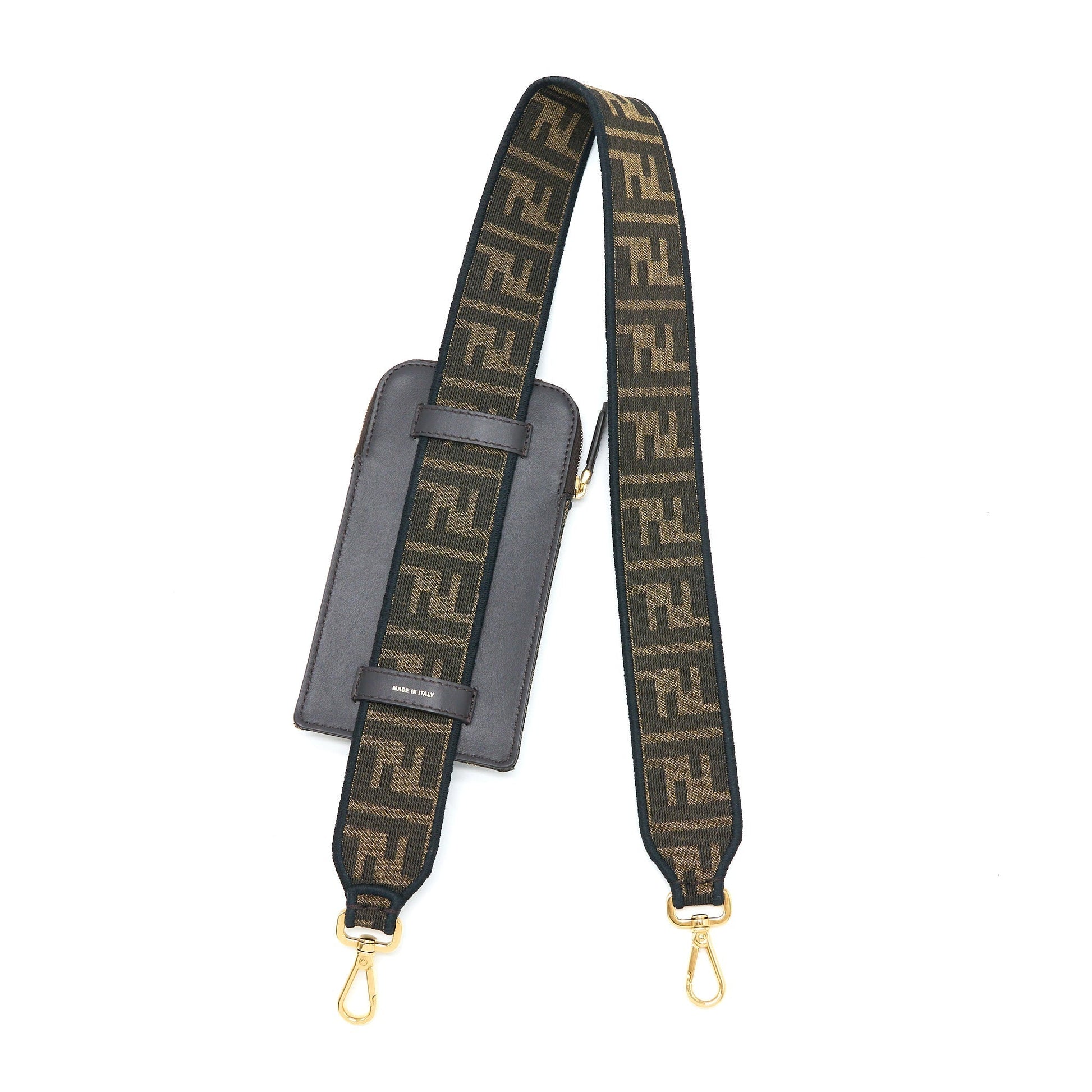 Fendi Purse Strap With Phone Pouch Jacquard Canvas Brown Travel Bag