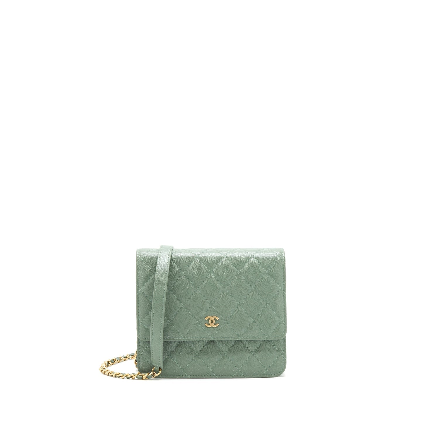 Chanel On Square Caviar GHW Green Wallet Case