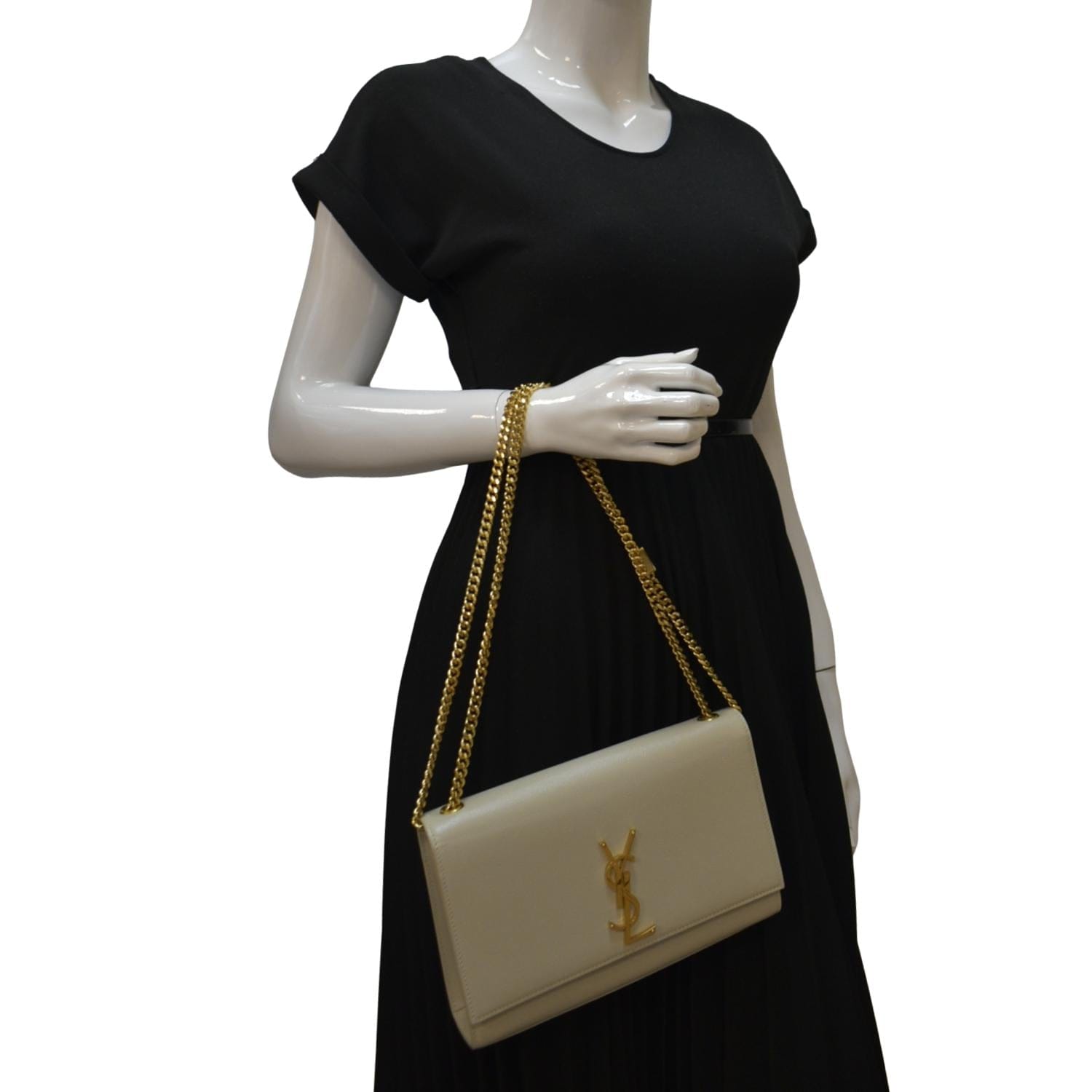 YSL Saint Laurent Yves Kate Clutch Crossbody Bag Leather White Chain Clutch Bag