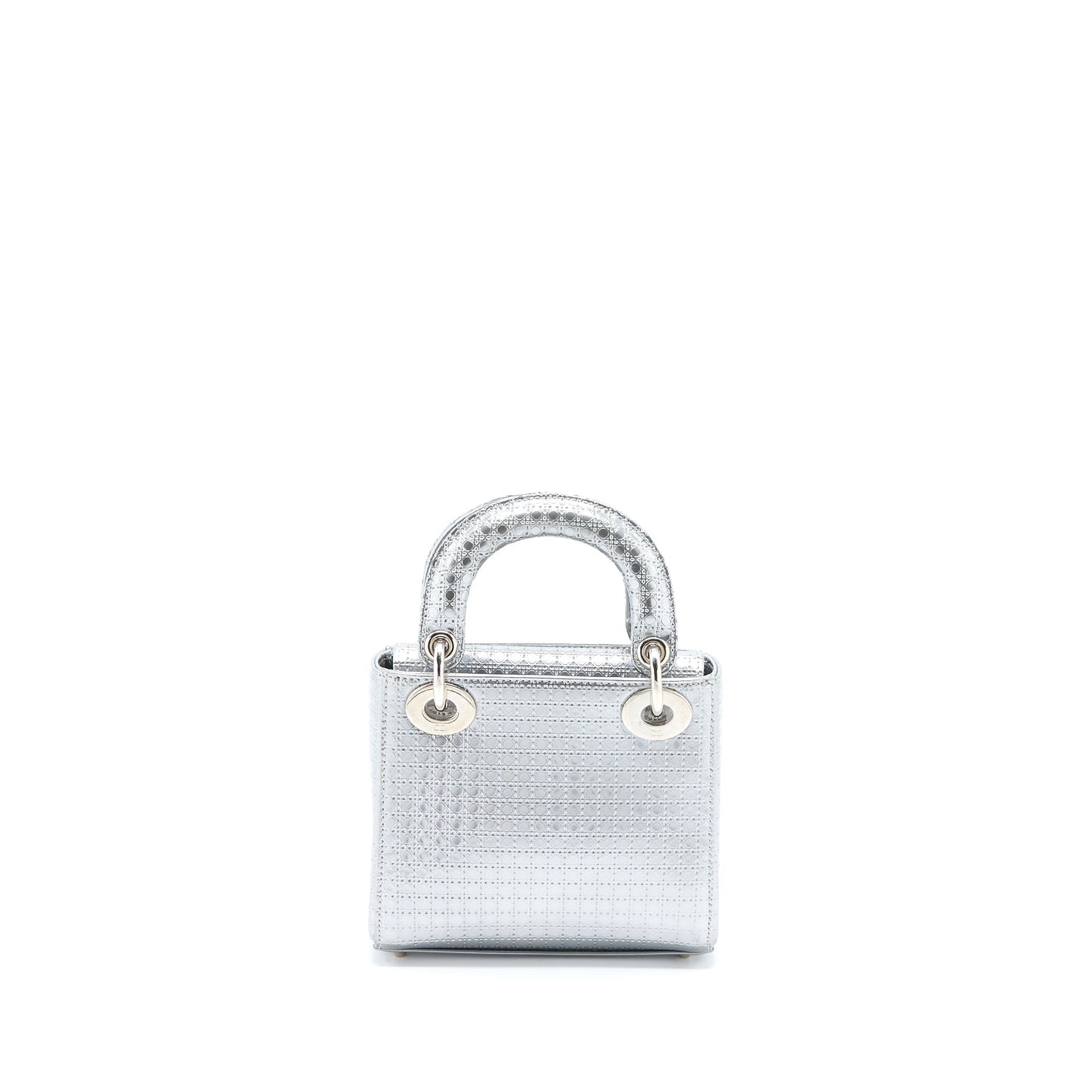 Dior Lady Patent Metallic Handbag Silver Mini Travel Bag