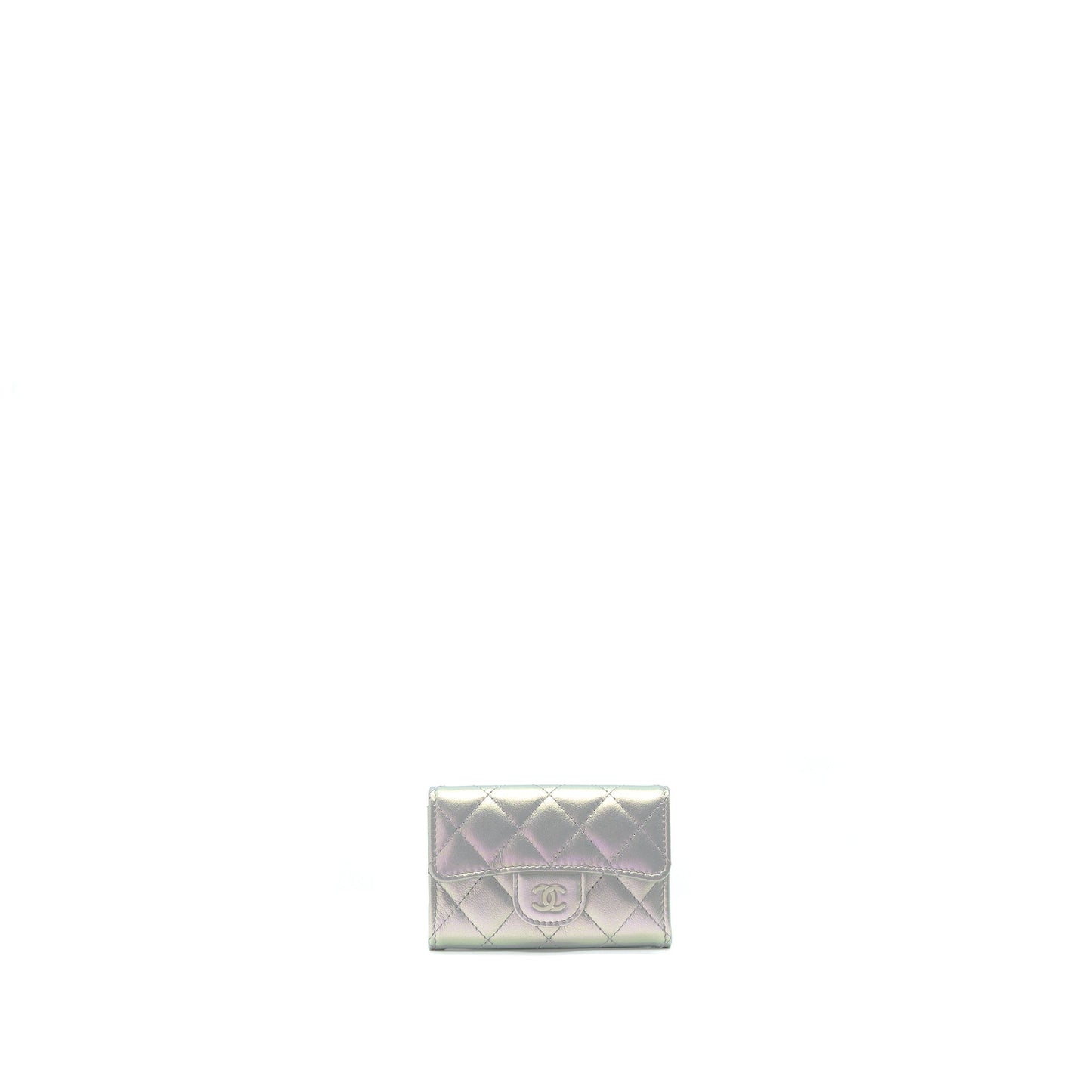 Chanel 21K Iridescent Flap Card Holder Grey Wallet Case