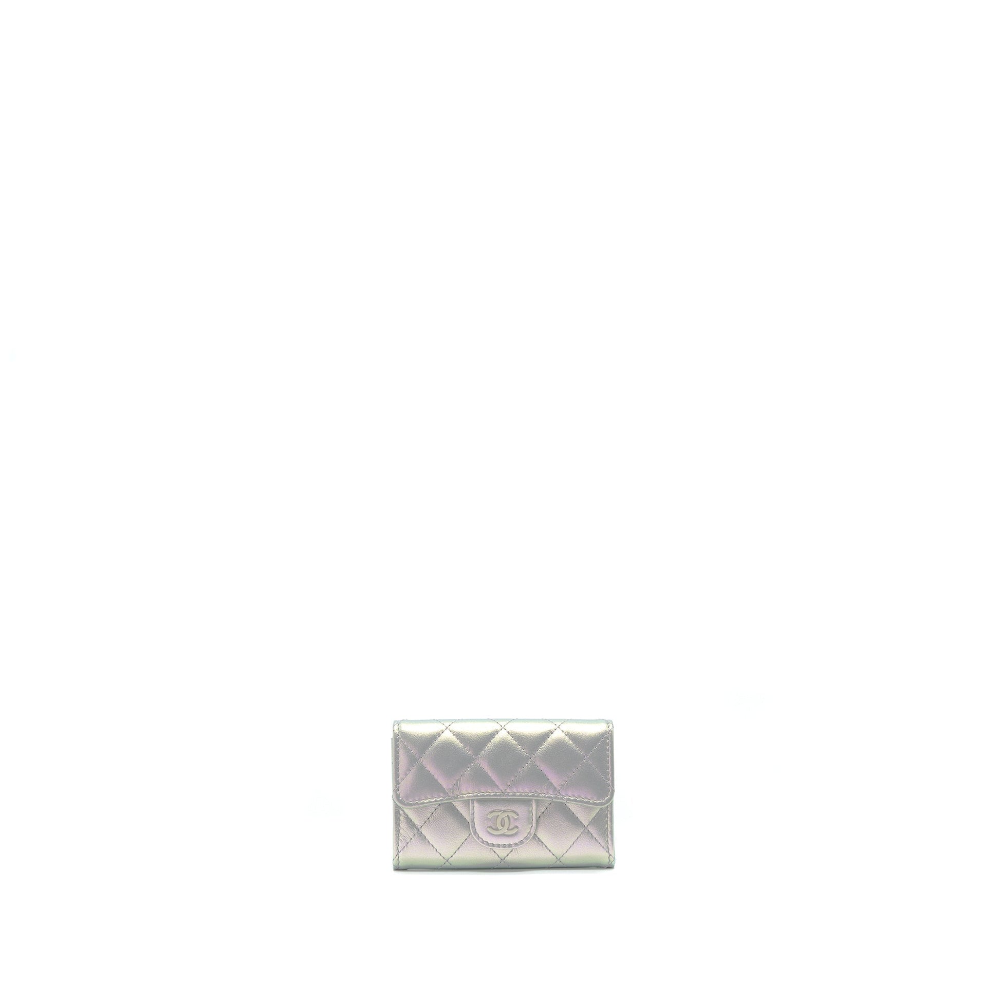 Chanel 21K Iridescent Flap Card Holder Grey Wallet Case