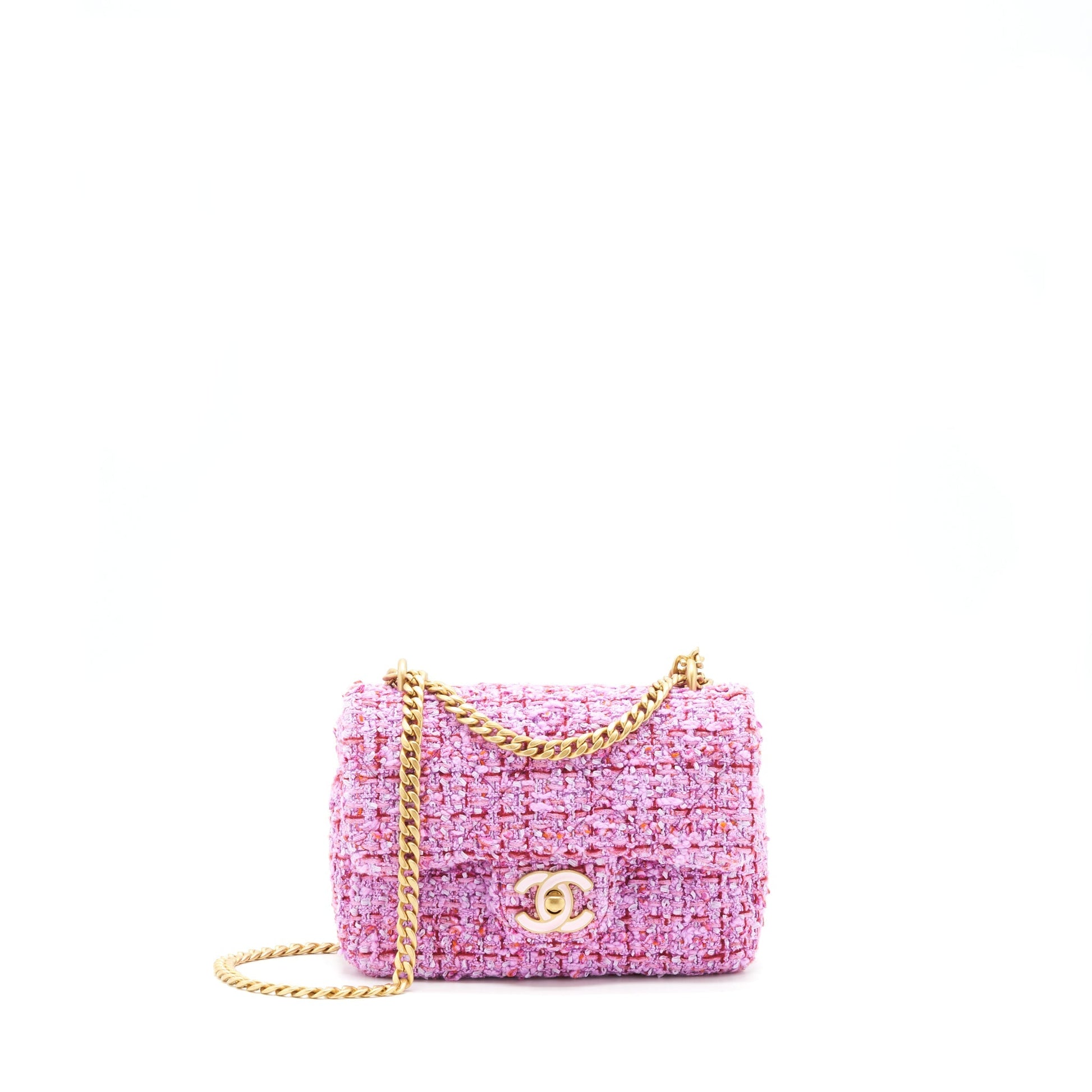 Chanel 22P Square Flap Tweed hardware Pink Shoulder Bag
