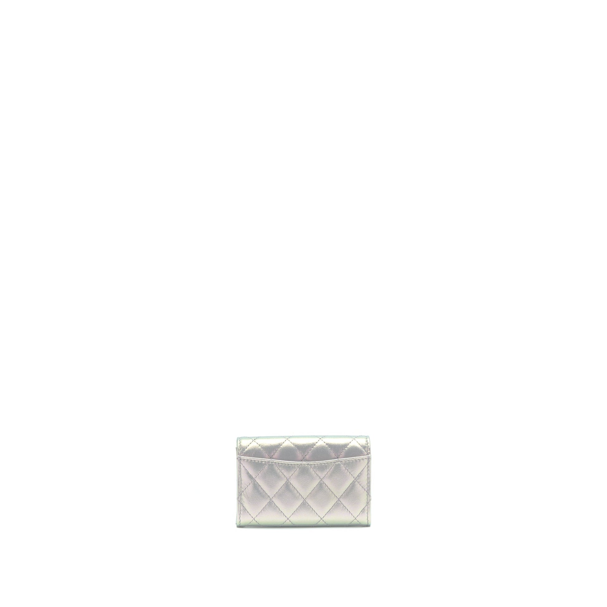 Chanel 21K Iridescent Flap Card Holder Grey Wallet Case