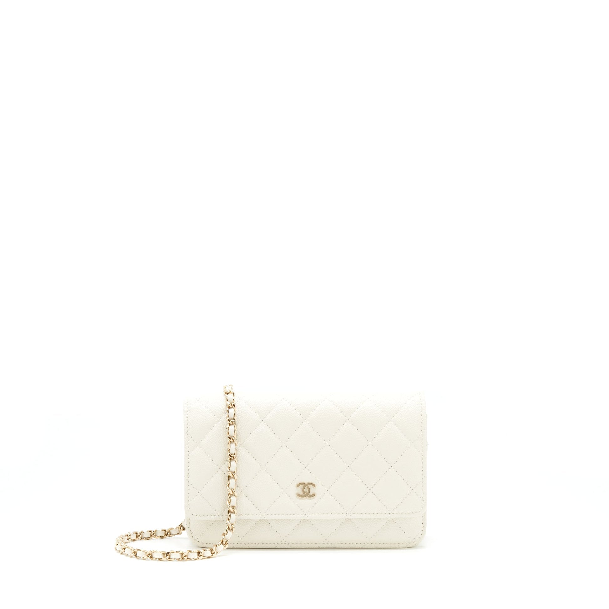 Chanel Classic On Caviar LGHW White Wallet Case