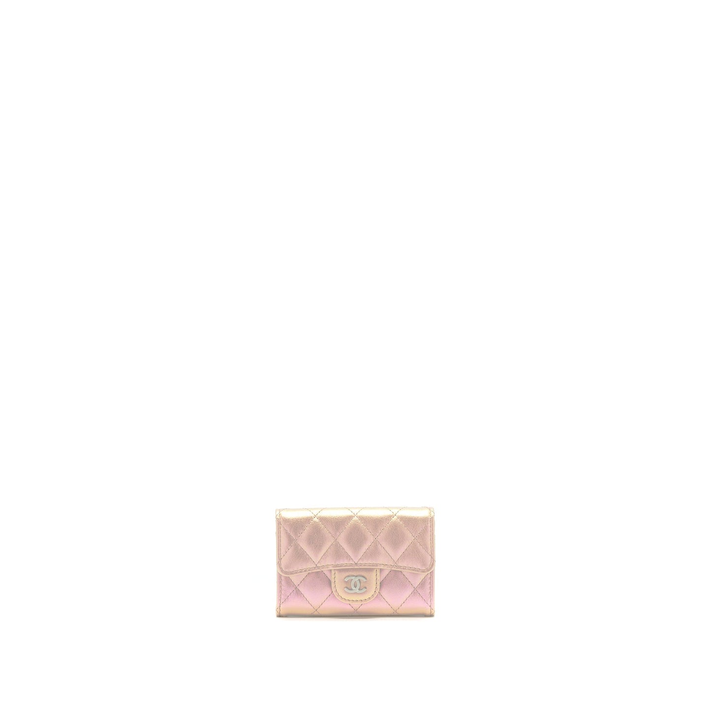 Chanel 21K Iridescent Flap Card Holder Pink Wallet Case