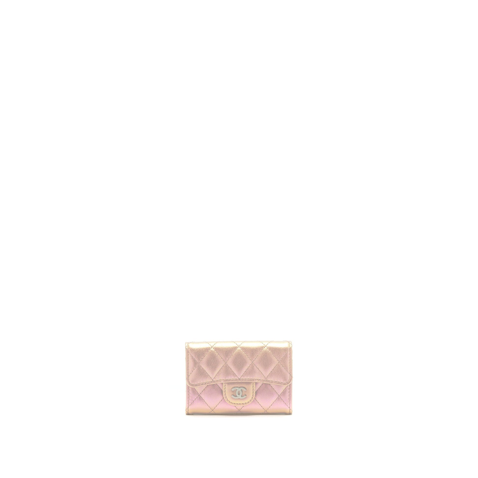 Chanel 21K Iridescent Flap Card Holder Pink Wallet Case