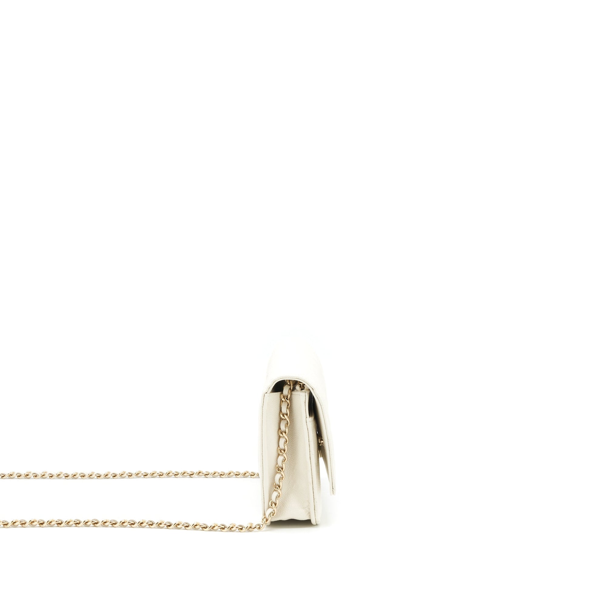 Chanel Classic On Caviar LGHW White Wallet Case