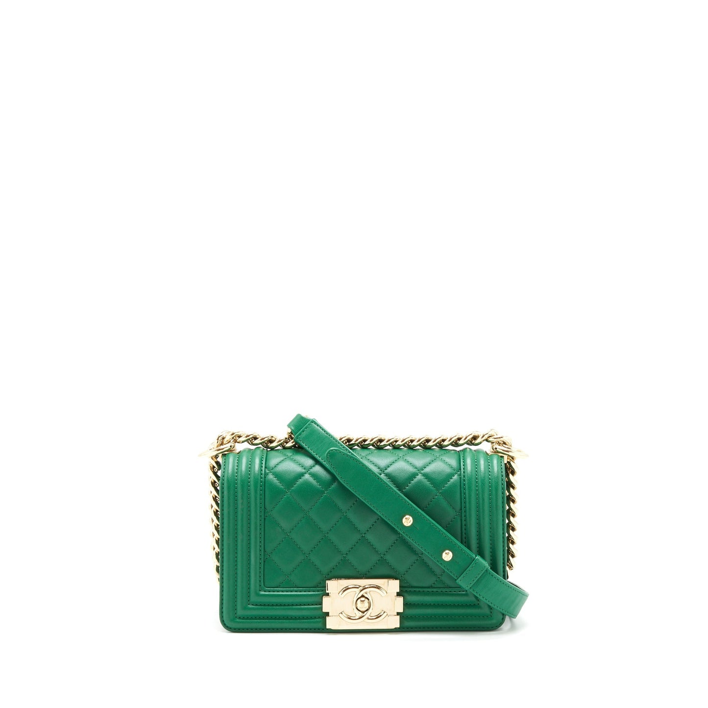 Chanel Boy Lambskin LGHW Green Small Handbag