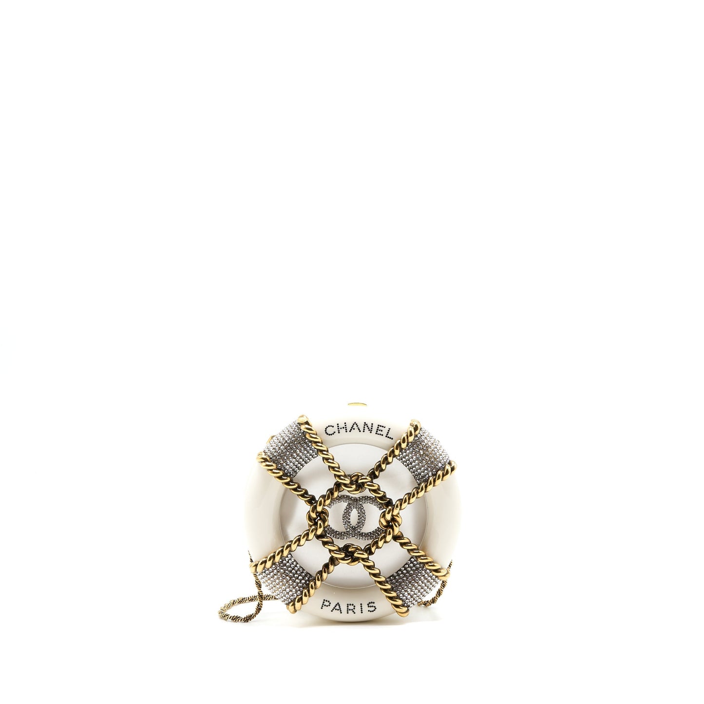Chanel Runway Crystal Round Evening Box GHW White Shoulder Bag