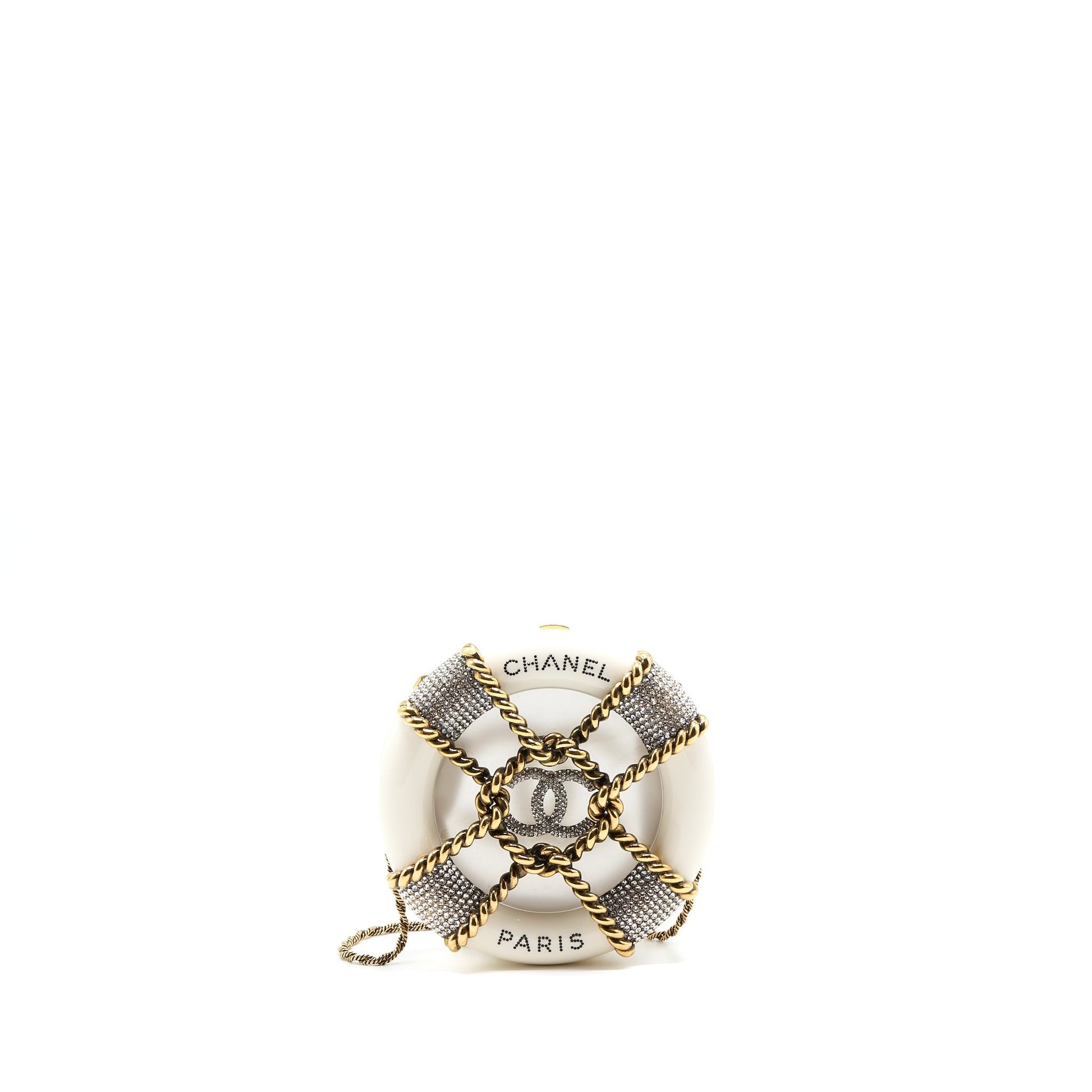 Chanel Runway Crystal Round Evening Box GHW White Shoulder Bag