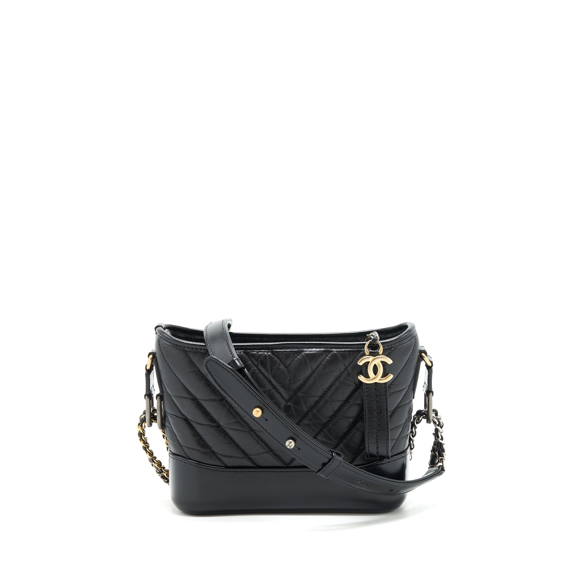 Chanel Chevron Gabrielle Hobo hardware Black Gold Silver Shoulder Bag