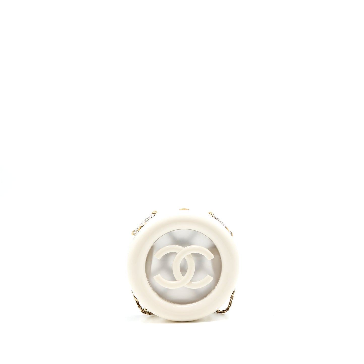 Chanel Runway Crystal Round Evening Box GHW White Shoulder Bag