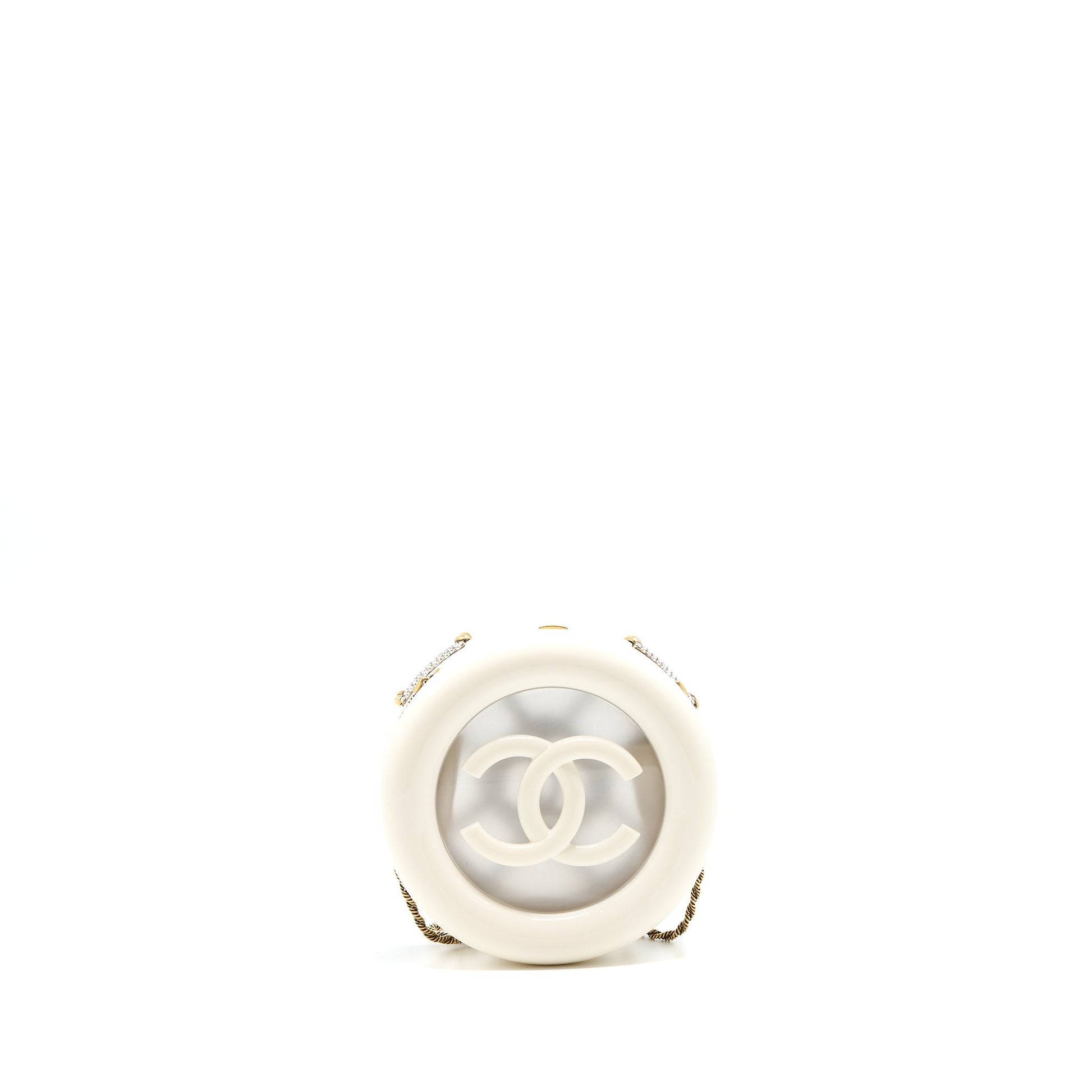 Chanel Runway Crystal Round Evening Box GHW White Shoulder Bag