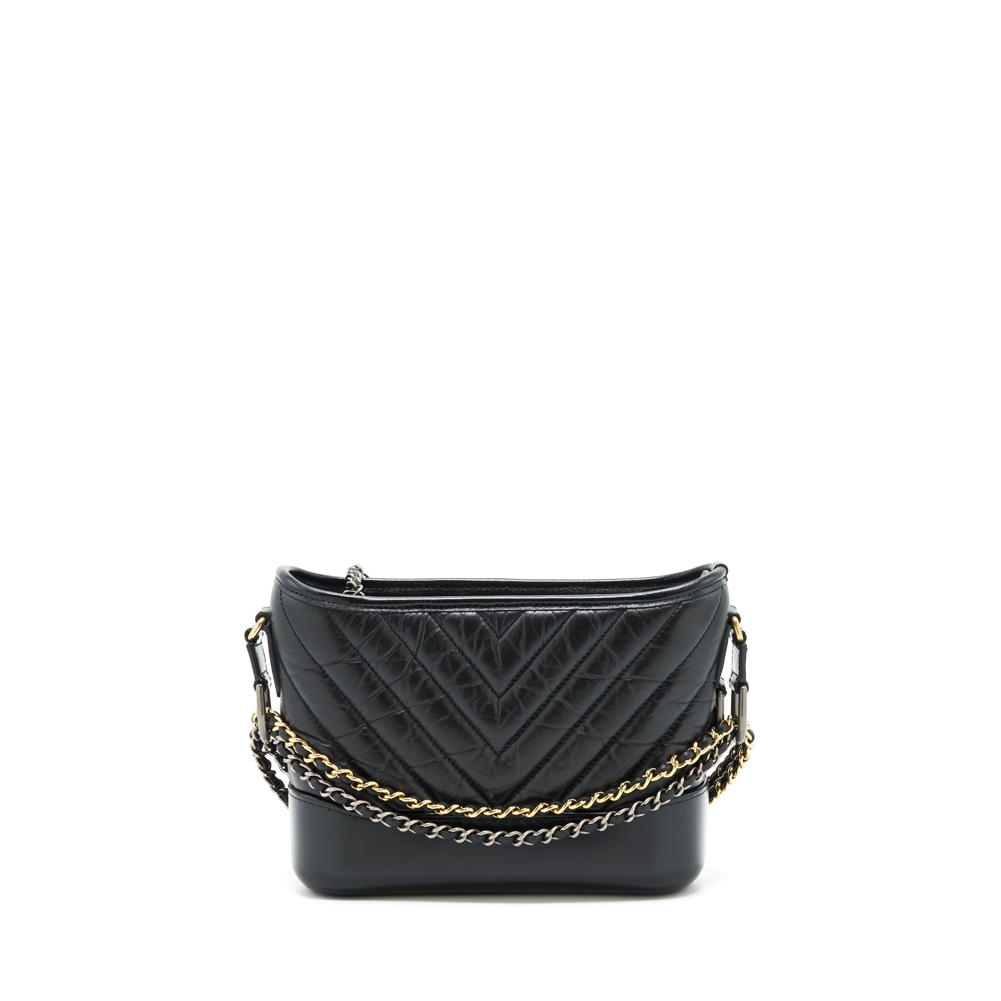 Chanel Chevron Gabrielle Hobo hardware Black Gold Silver Shoulder Bag