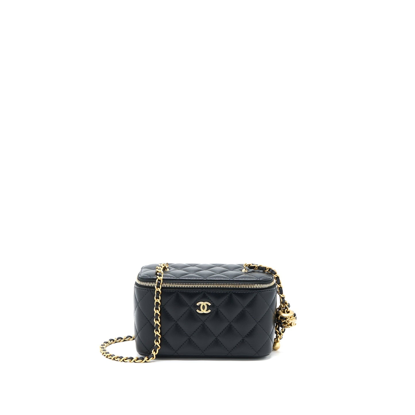 Chanel Pearl Crush Long Vanity Lambskin Brushed Black Handbag