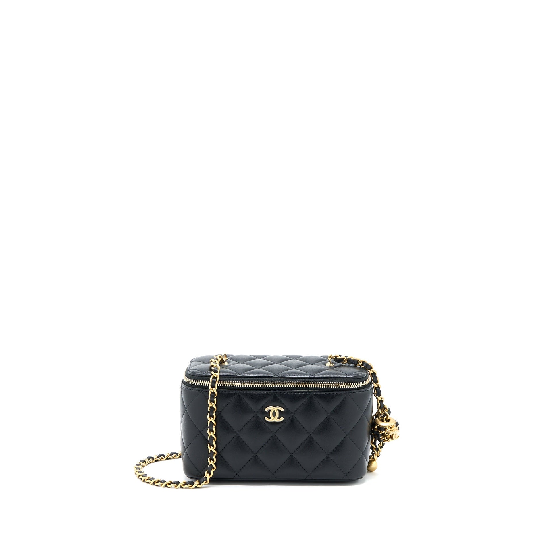 Chanel Pearl Crush Long Vanity Lambskin Brushed Black Handbag