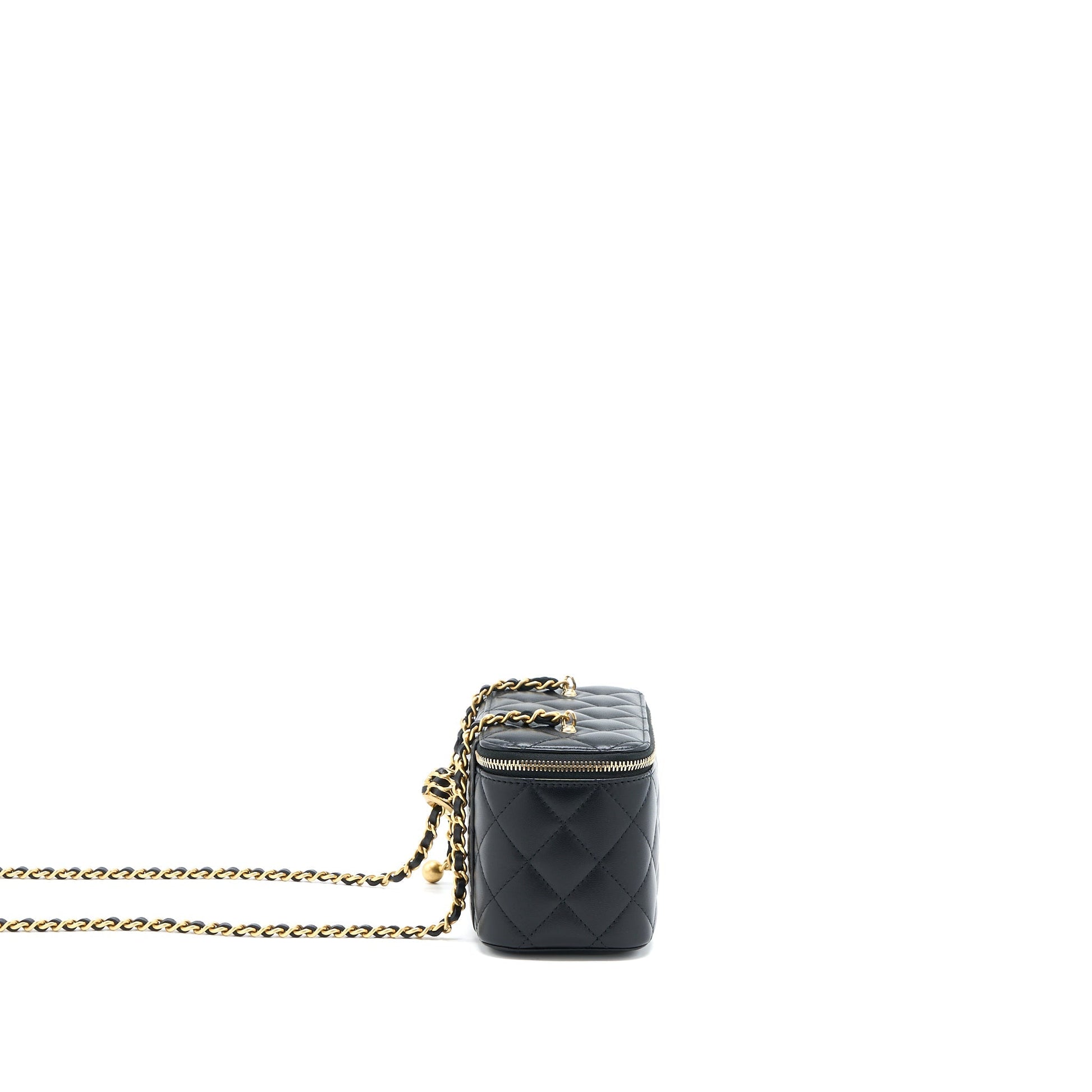 Chanel Pearl Crush Long Vanity Lambskin Brushed Black Handbag