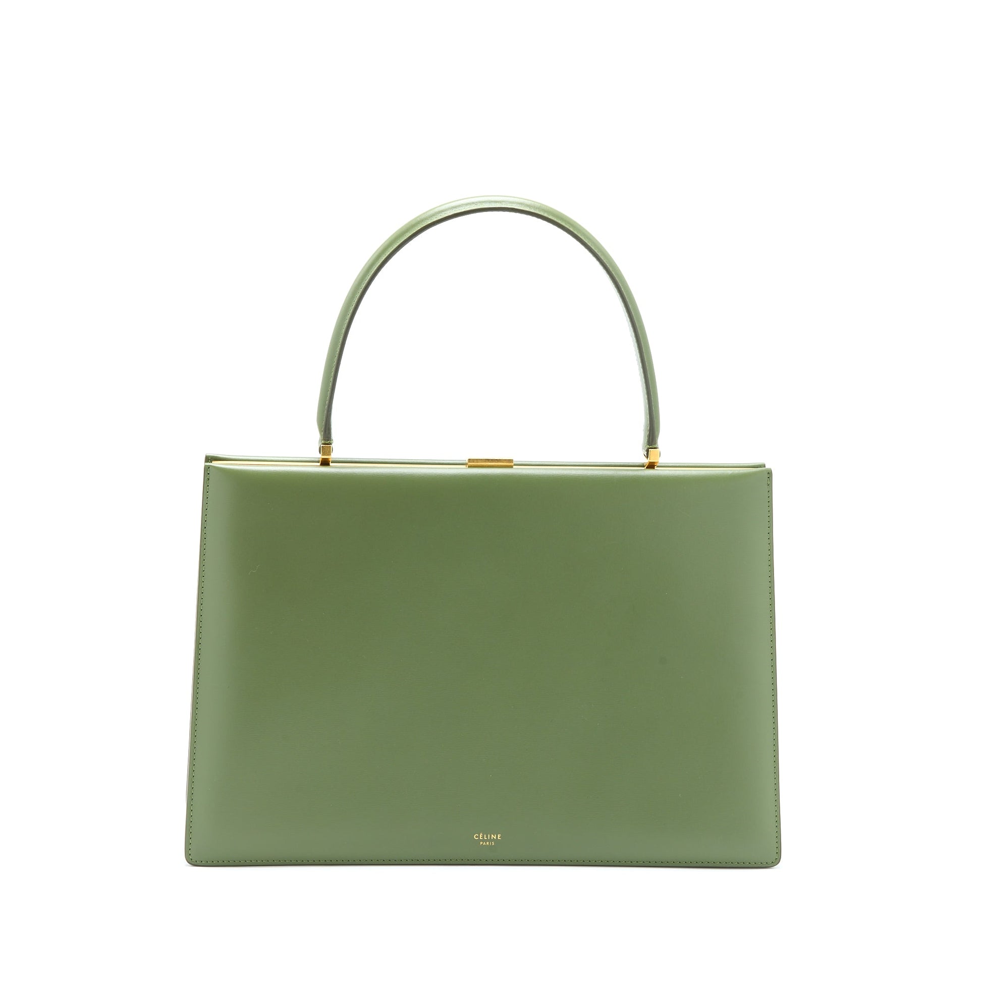 Celine Clasp Purse Calfskin Handbag Green Medium Travel Bag