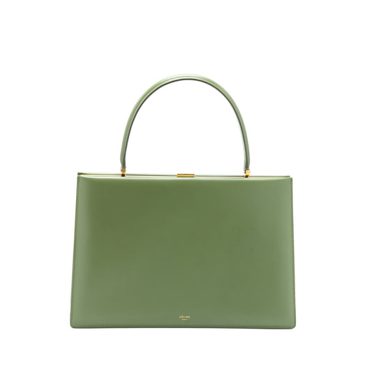 Celine Clasp Purse Calfskin Handbag Green Medium Travel Bag
