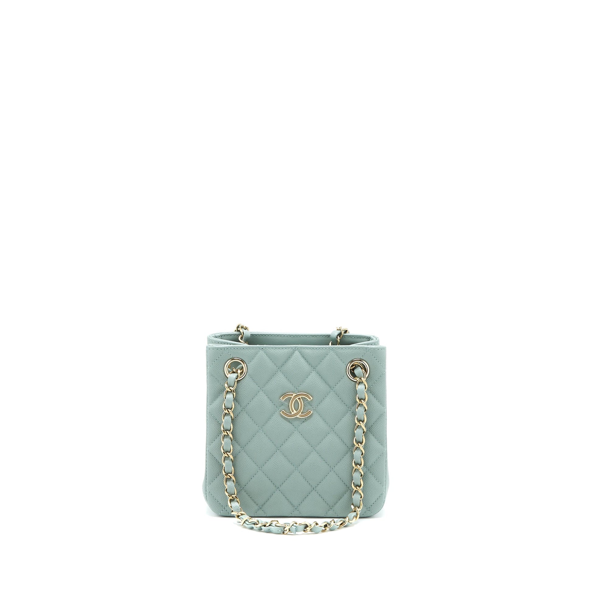 Chanel 23C Bucket Caviar Light LGHW Microchip Blue Grey Bucket Bag