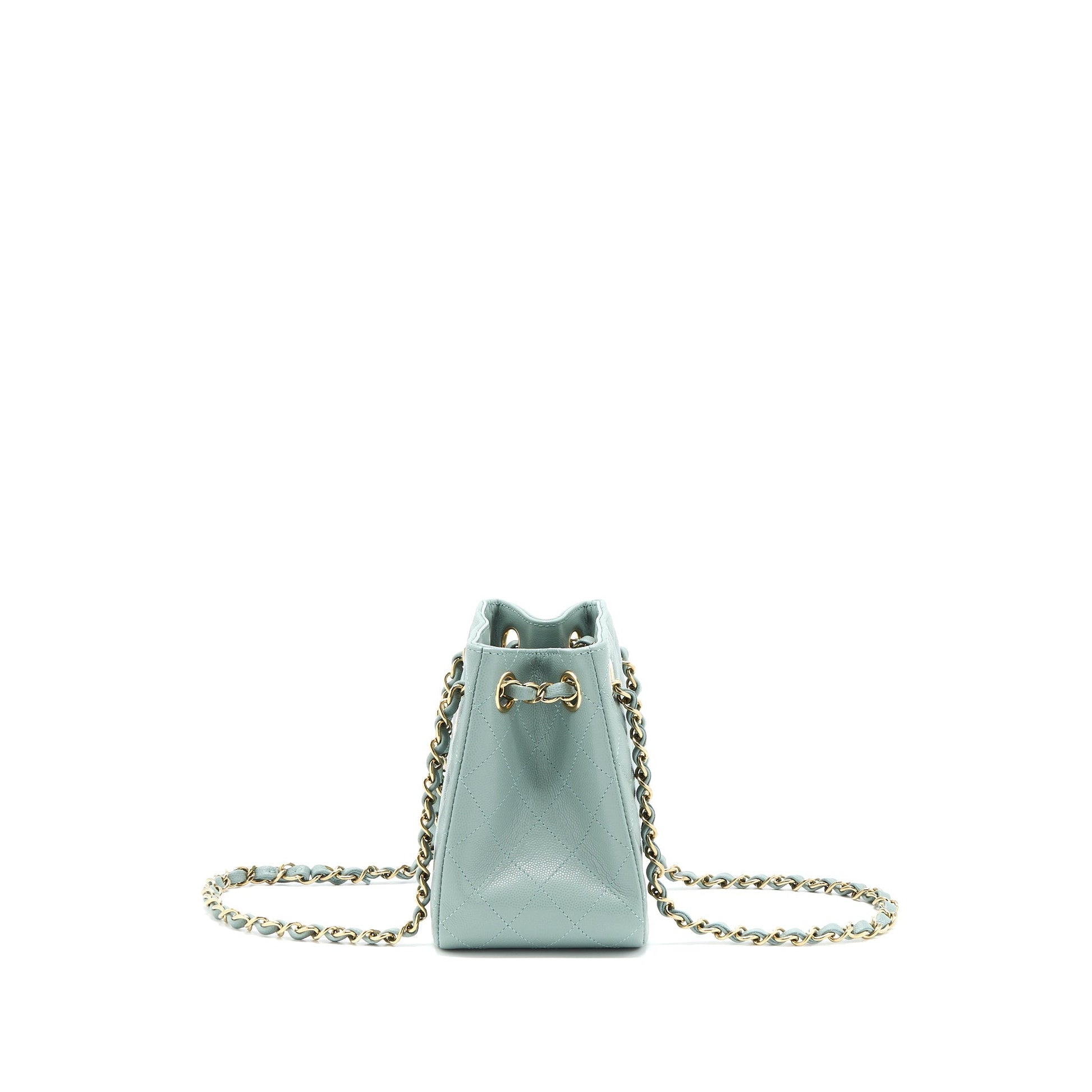 Chanel 23C Bucket Caviar Light LGHW Microchip Blue Grey Bucket Bag