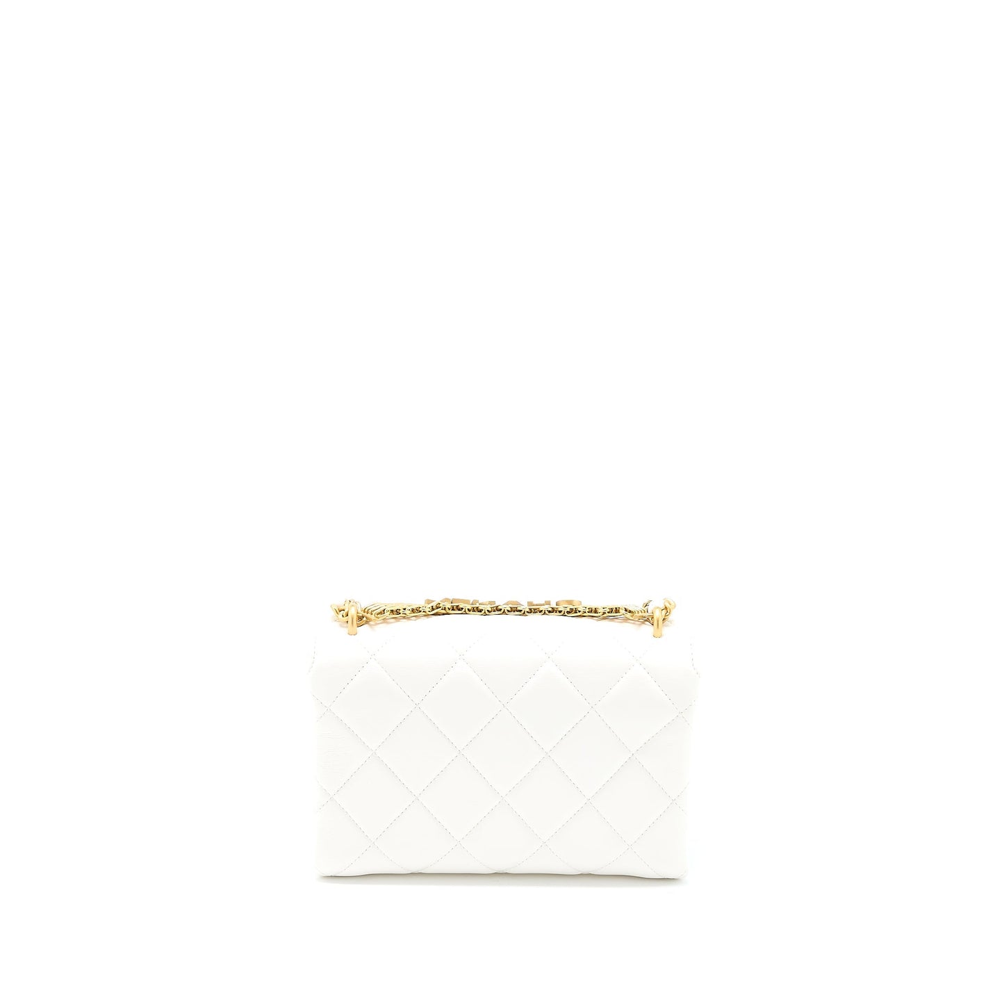 Chanel Quilted Flap Letter Lambskin GHW Microchip White Shoulder Bag