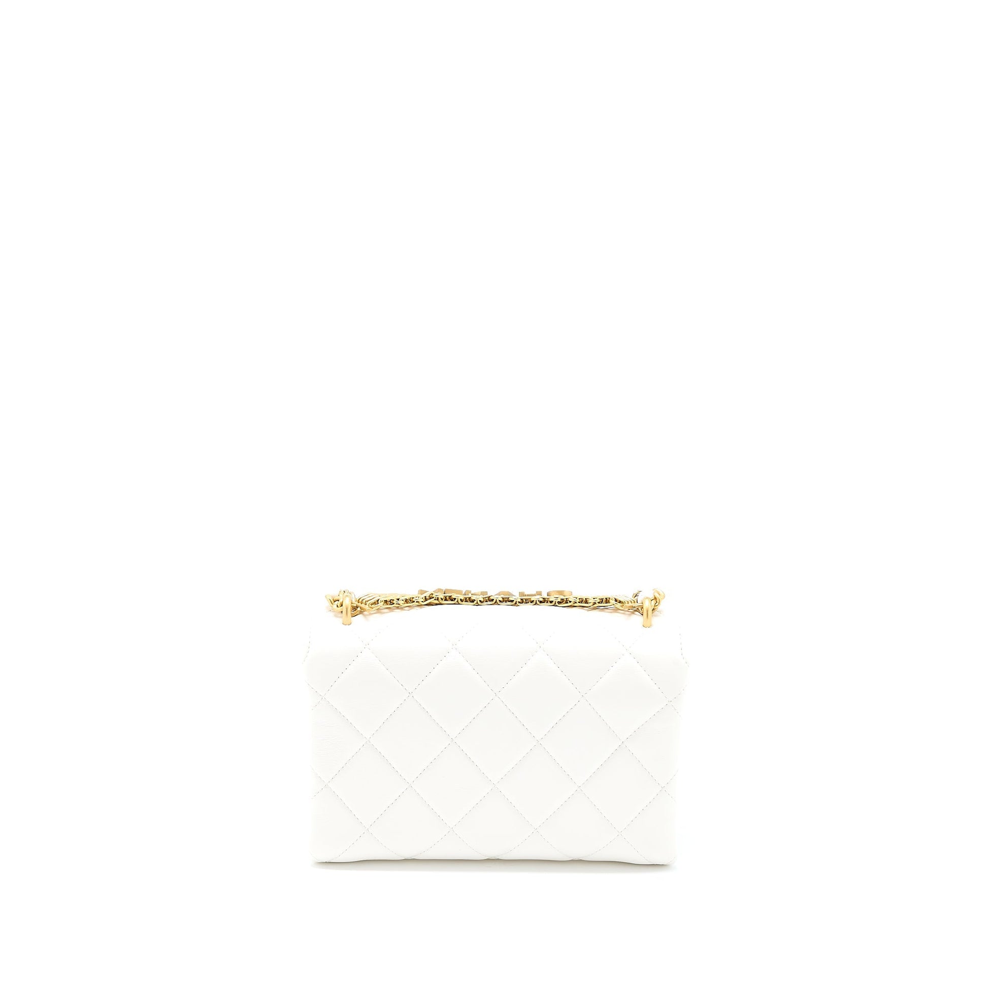 Chanel Quilted Flap Letter Lambskin GHW Microchip White Shoulder Bag