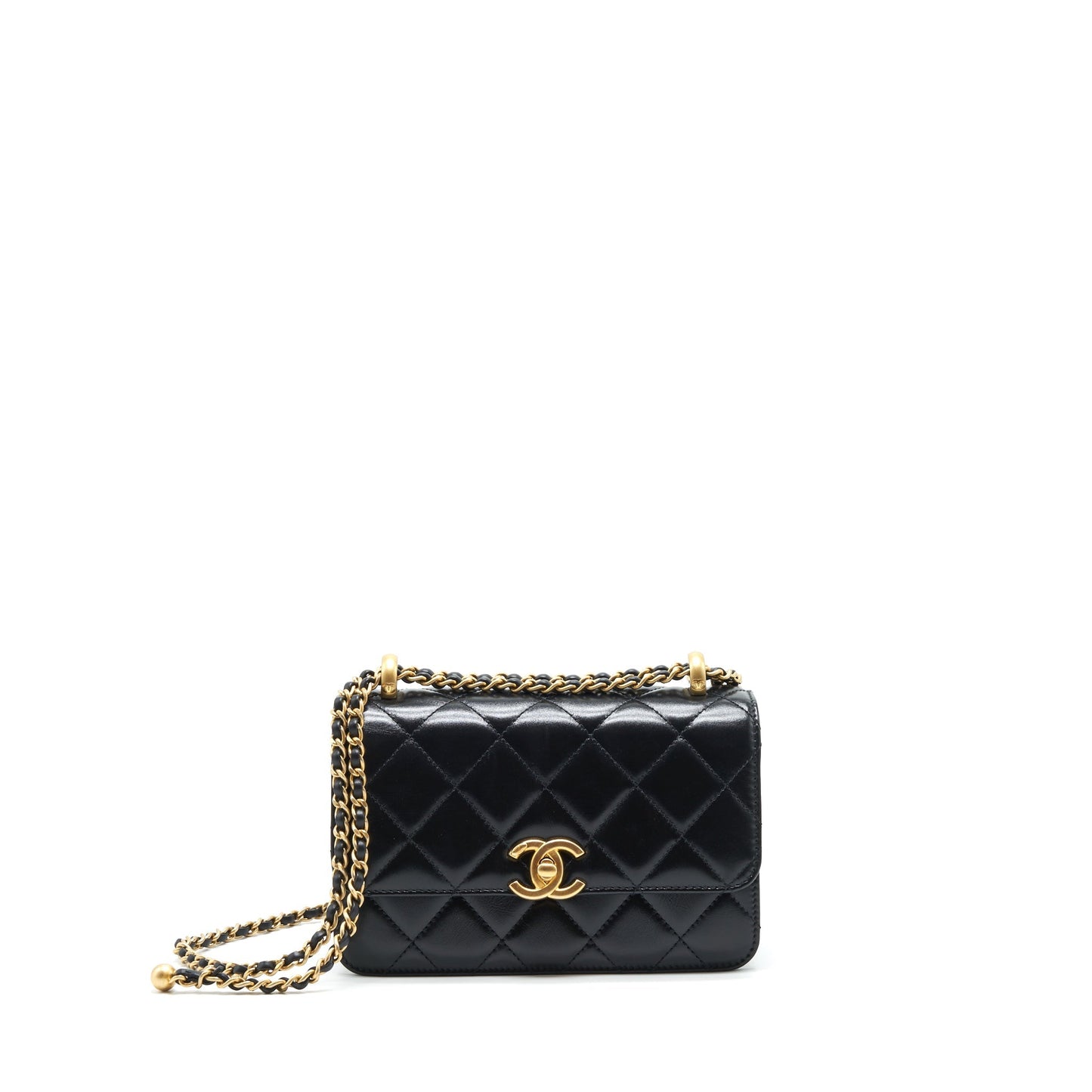 Chanel 21A CRUSH FLAP CALFSKIN GHW Black Gold Shoulder Bag Black Ghw