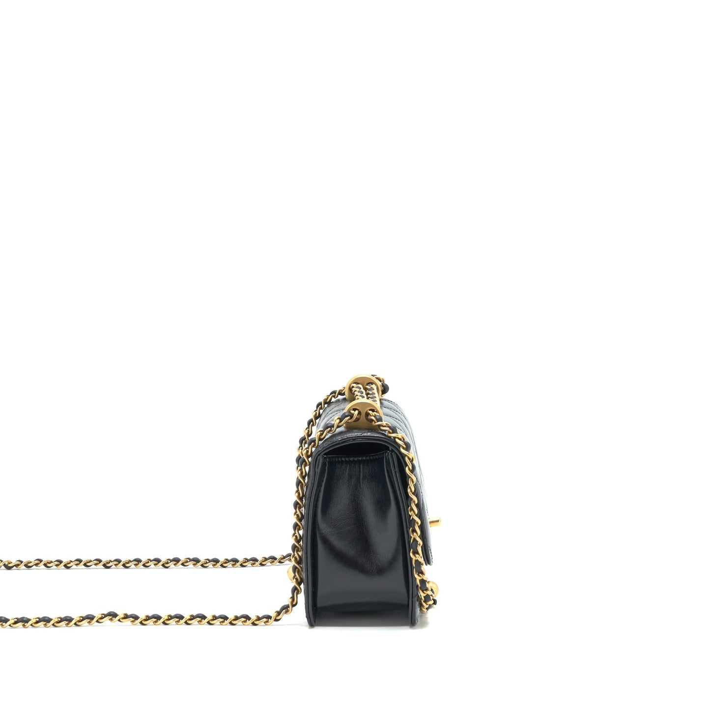 Chanel 21A CRUSH FLAP CALFSKIN GHW Black Gold Shoulder Bag Black Ghw