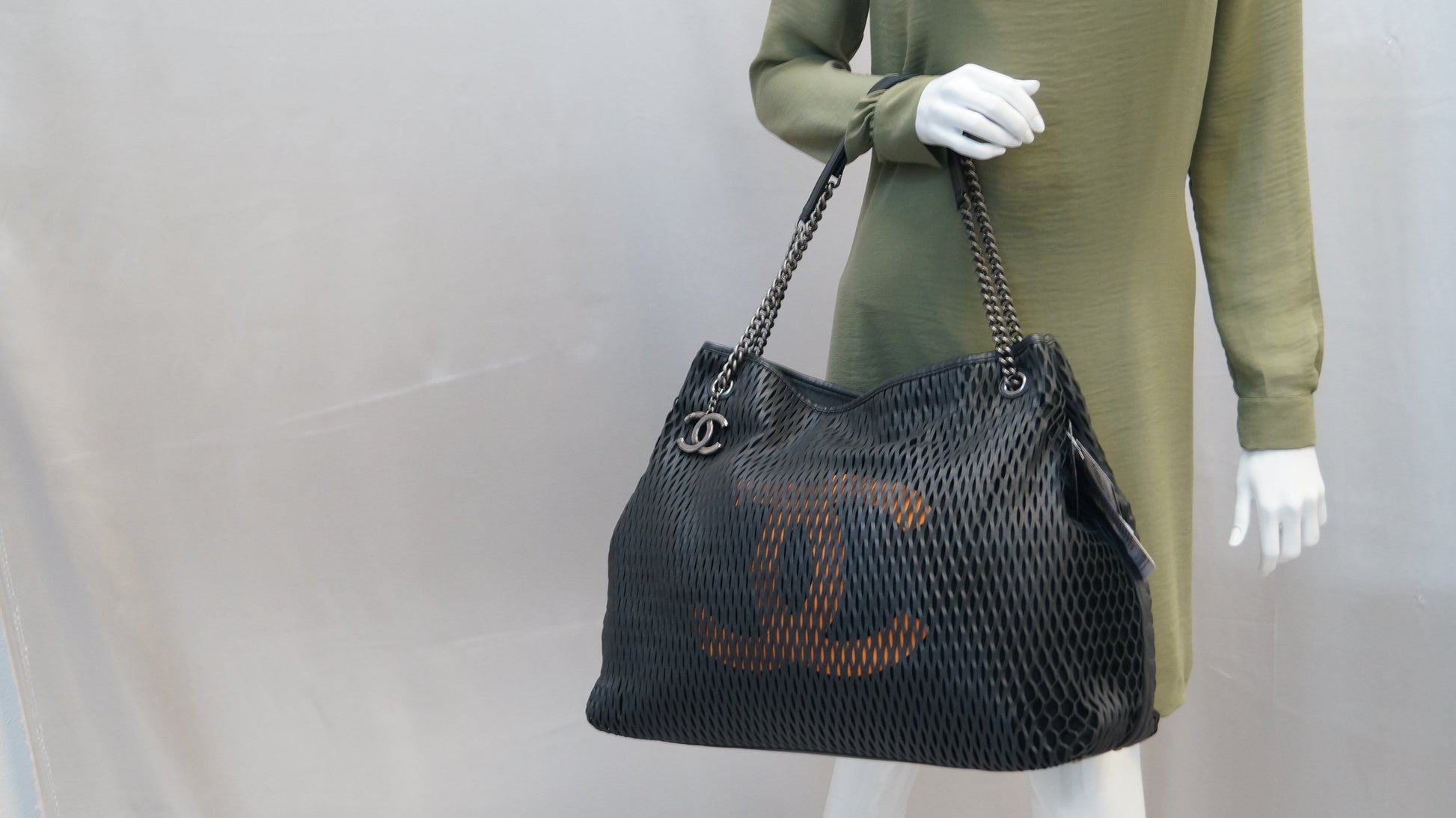 Chanel Laser Cut Perforated CC Calfskin Black Travel Bag